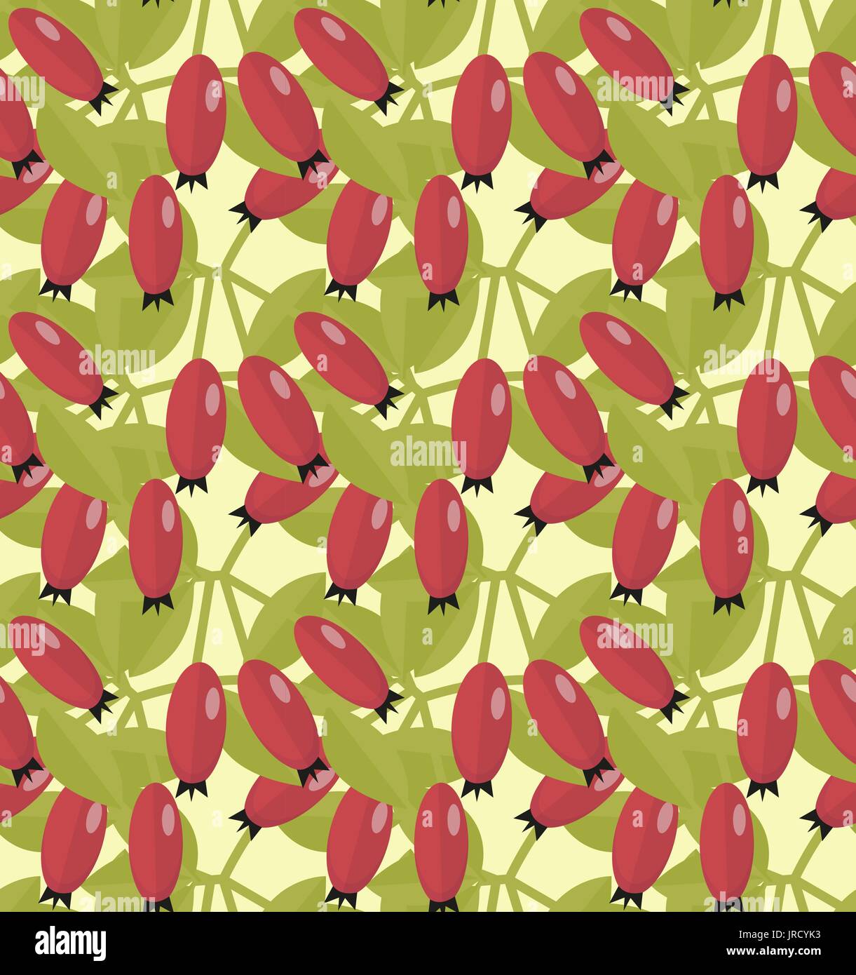 Rosehip seamless pattern. Hawthorn endless background. Red autumn berries repeating texture. Vector illustration Stock Vector