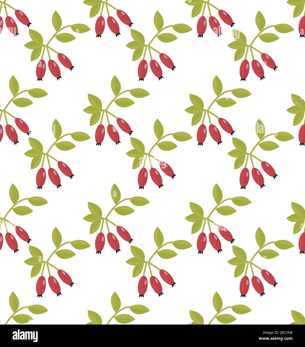 Rosehip seamless pattern. Hawthorn endless background. Red autumn berries repeating texture. Vector illustration Stock Vector