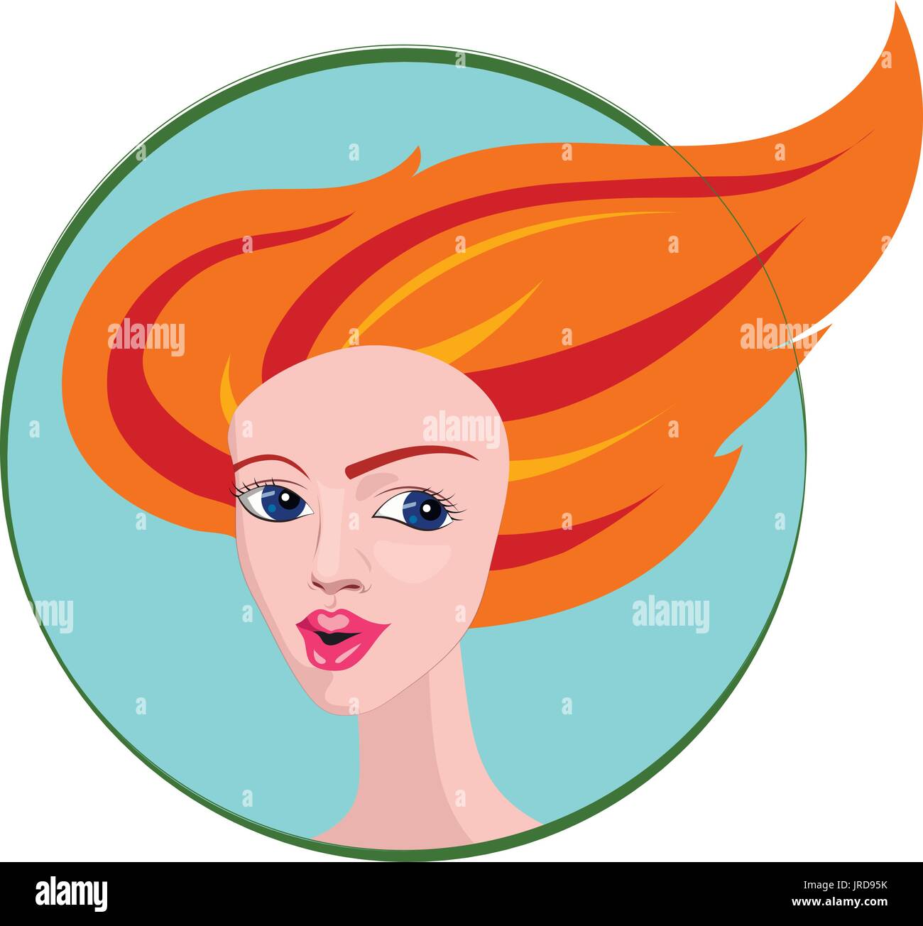Vector Portrait of Girl with Long Red Hair Stock Vector