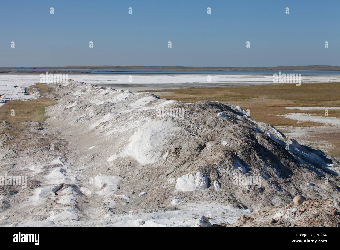 Fields of natural salt deposits in the prairies of Chaplin Stock Photo