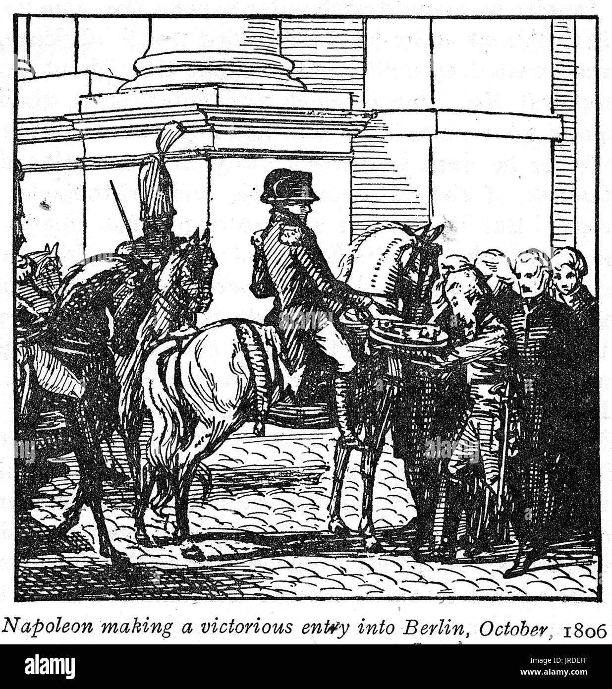 A 1926 illustration depicting Napoleon Bonaparte making a victorious entry into Berlin in October 1806. Stock Photo
