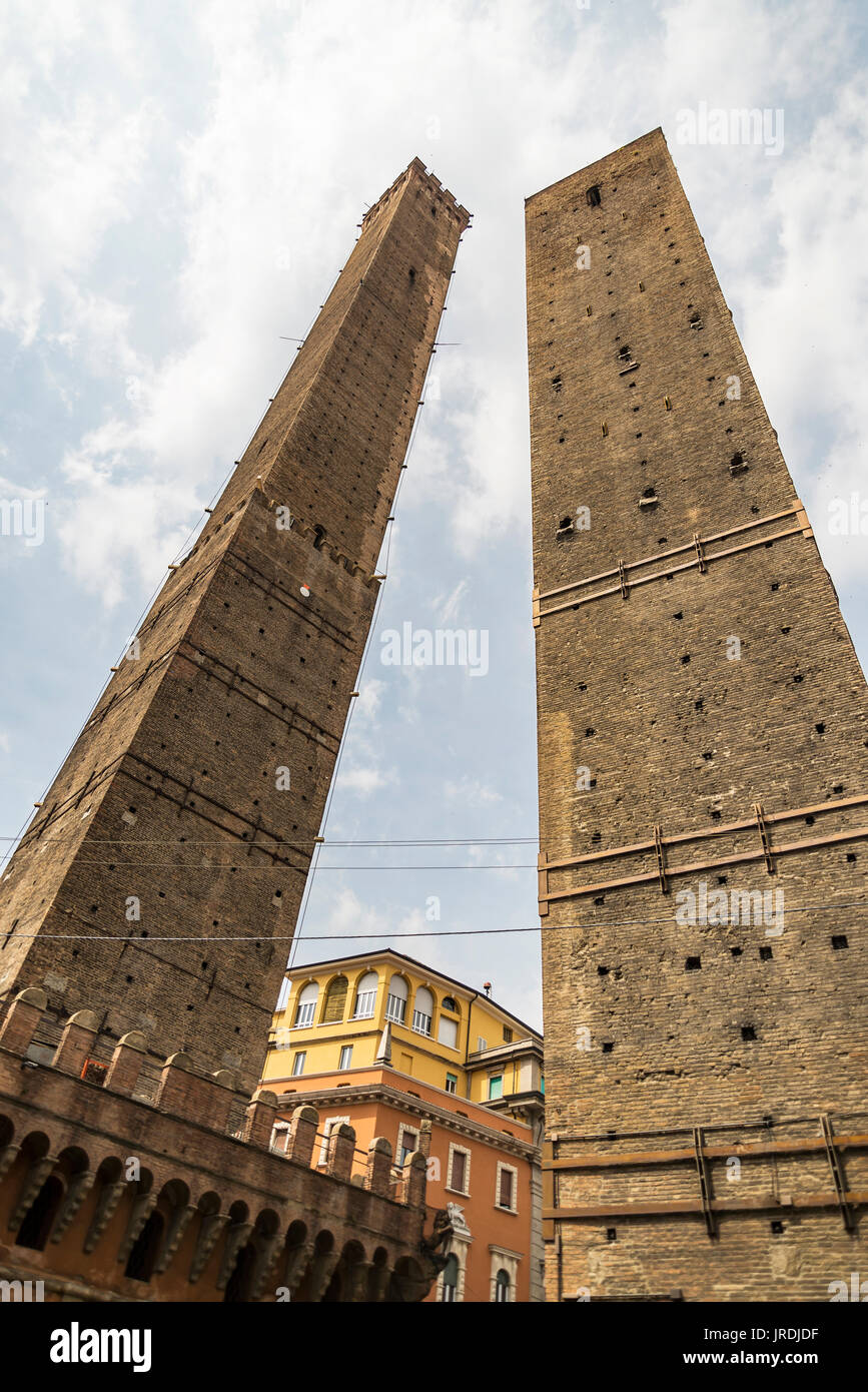 Torre Garisenda and Degli Asinelli Tower in Bologna Emilia Romagna