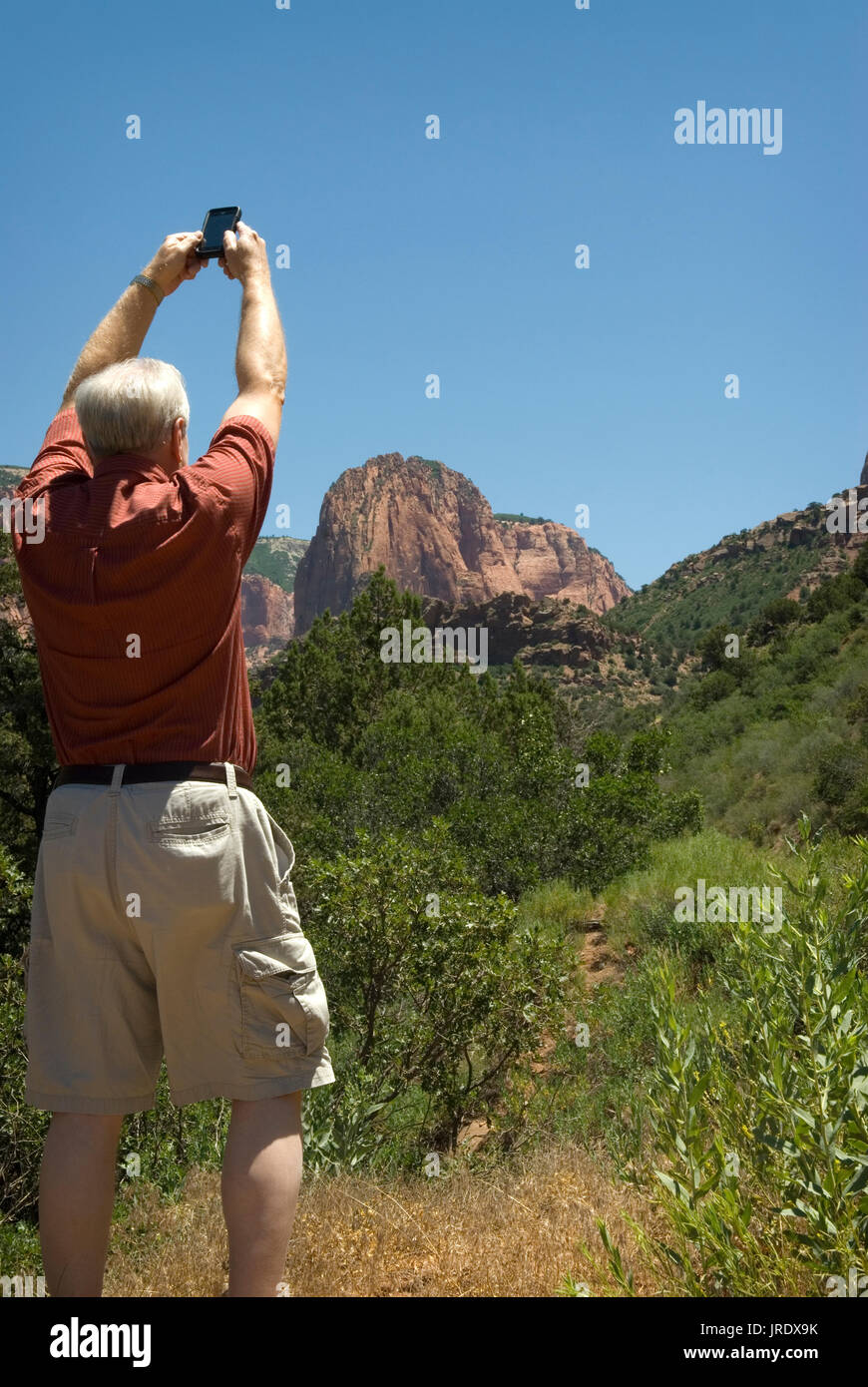 Caucasian Male at Kolob Canyons in Zion National Park Springdale,  Utah USA. Stock Photo