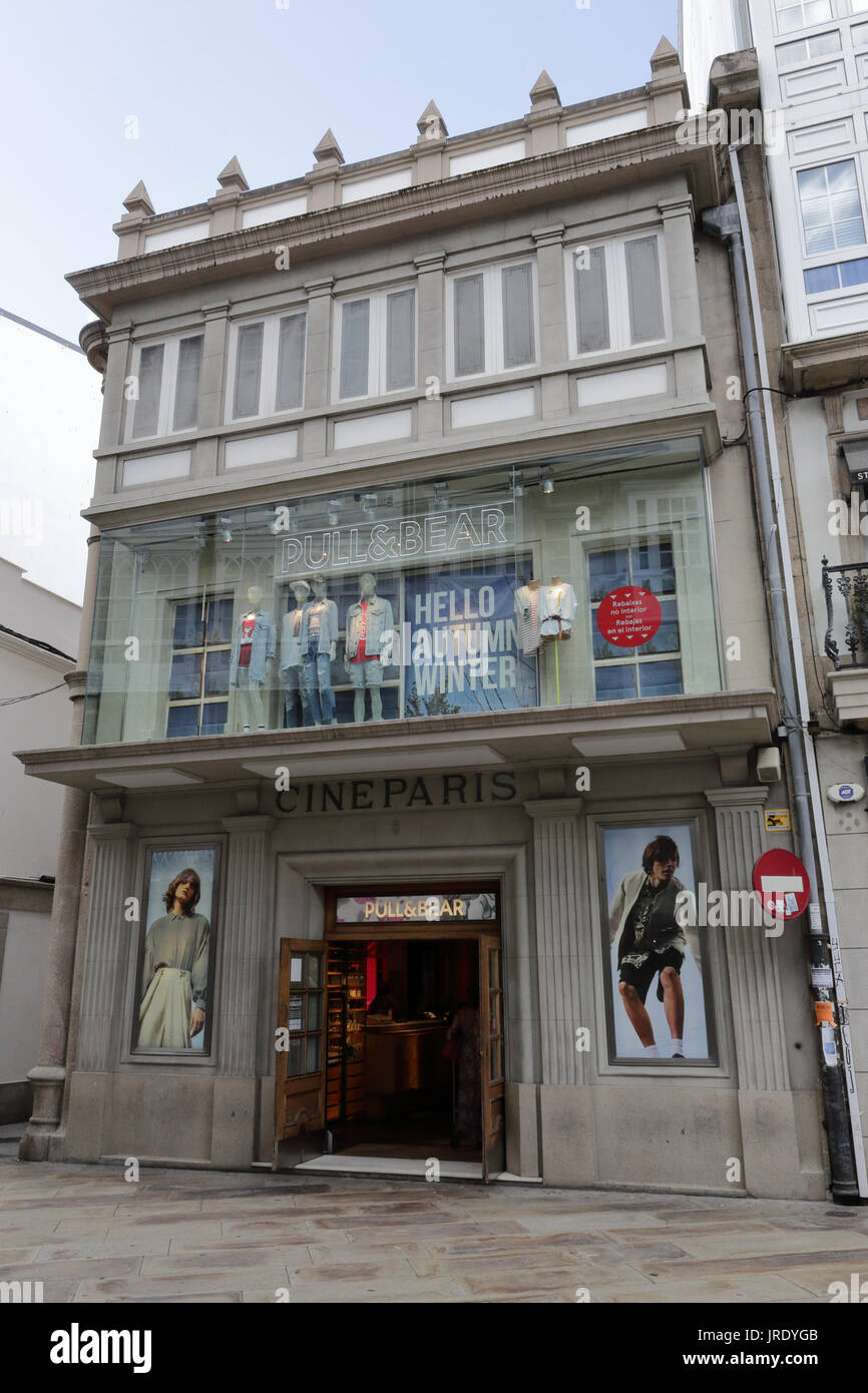 The old Cine Paris in the Galicia capital La Coruña, nowadays a Pull&Bear clothes shop Stock Photo