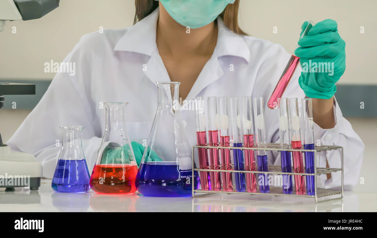 scientist with equipment and science experiments in laboratory Stock Photo