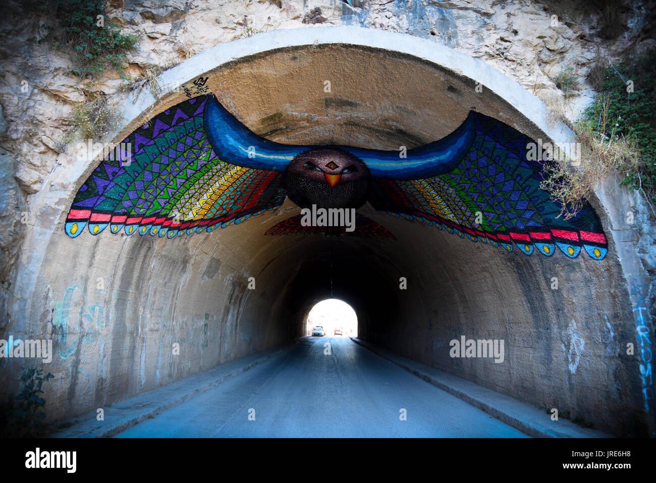 Street Art in a Tunnel in Ibiza Stock Photo