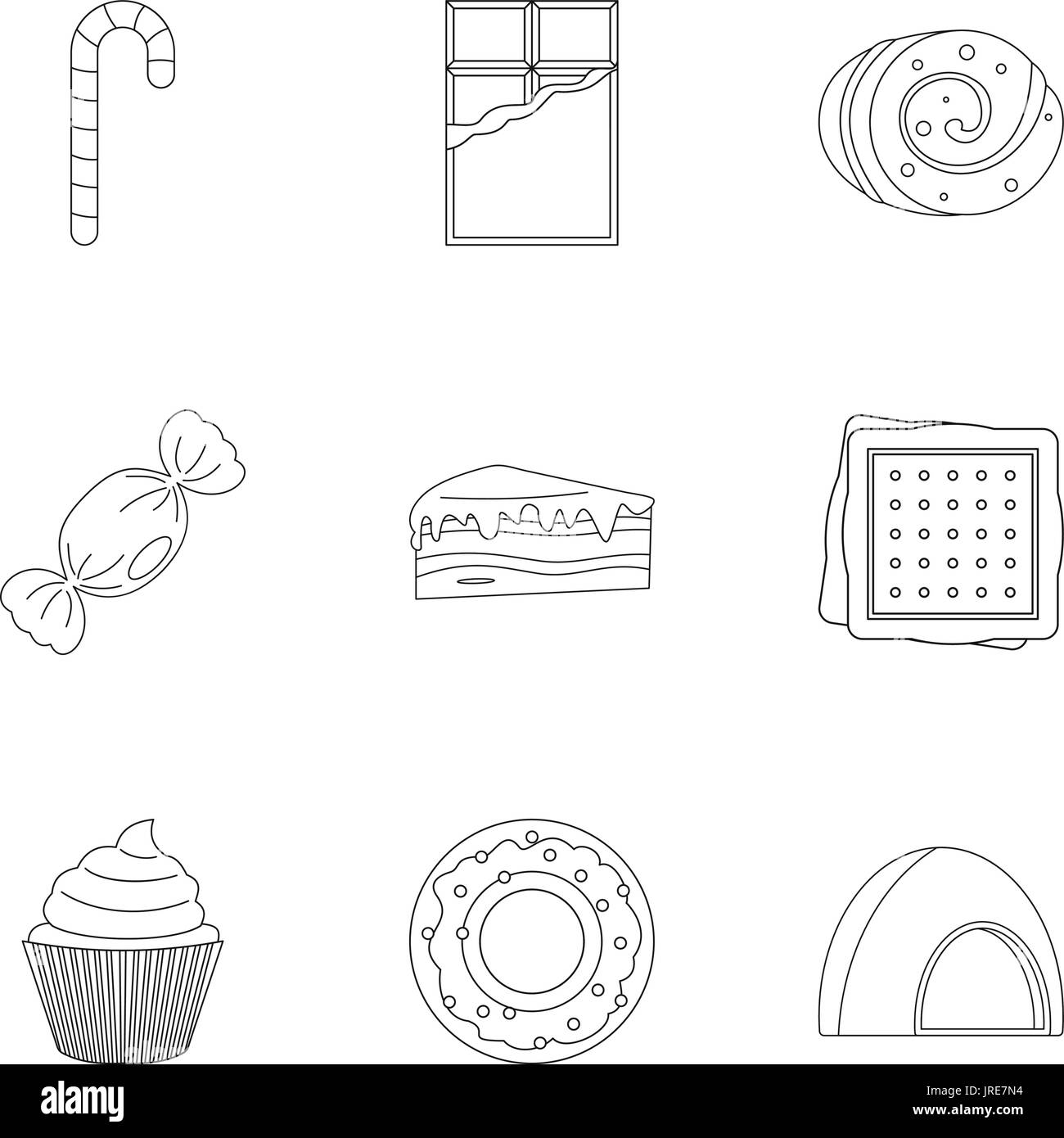 Sweet food icon set, outline style Stock Vector