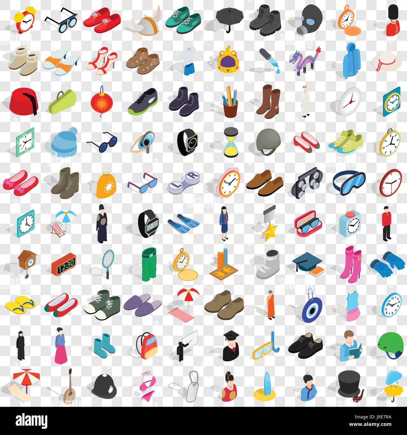 100 accessories icons set, isometric 3d style Stock Vector