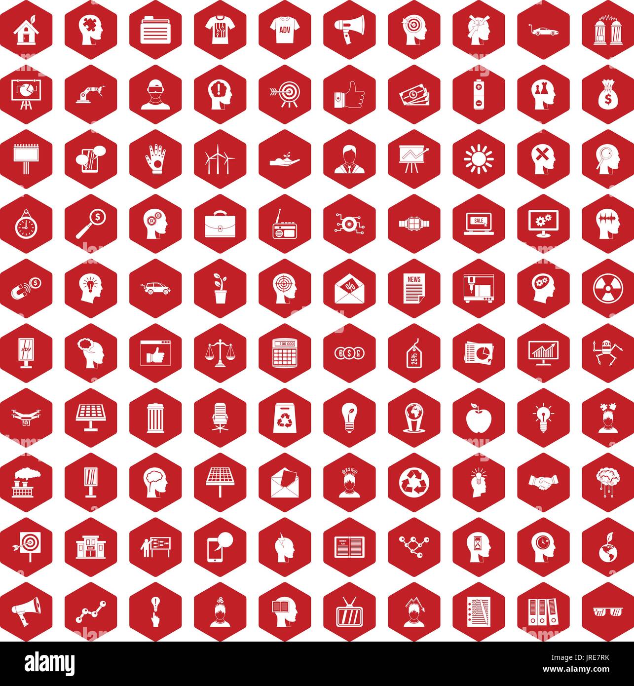 100 idea icons hexagon red Stock Vector