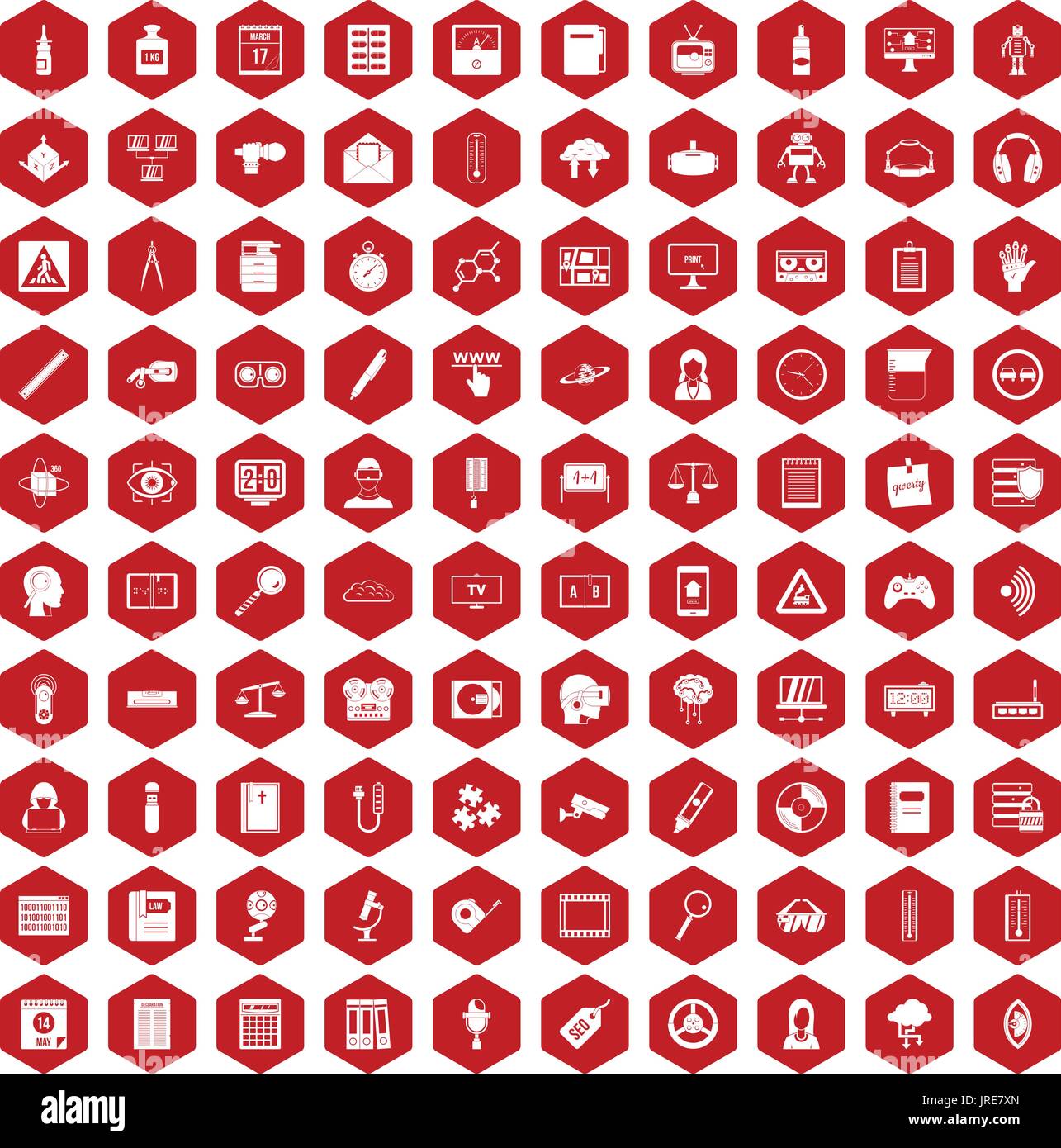 100 information icons hexagon red Stock Vector
