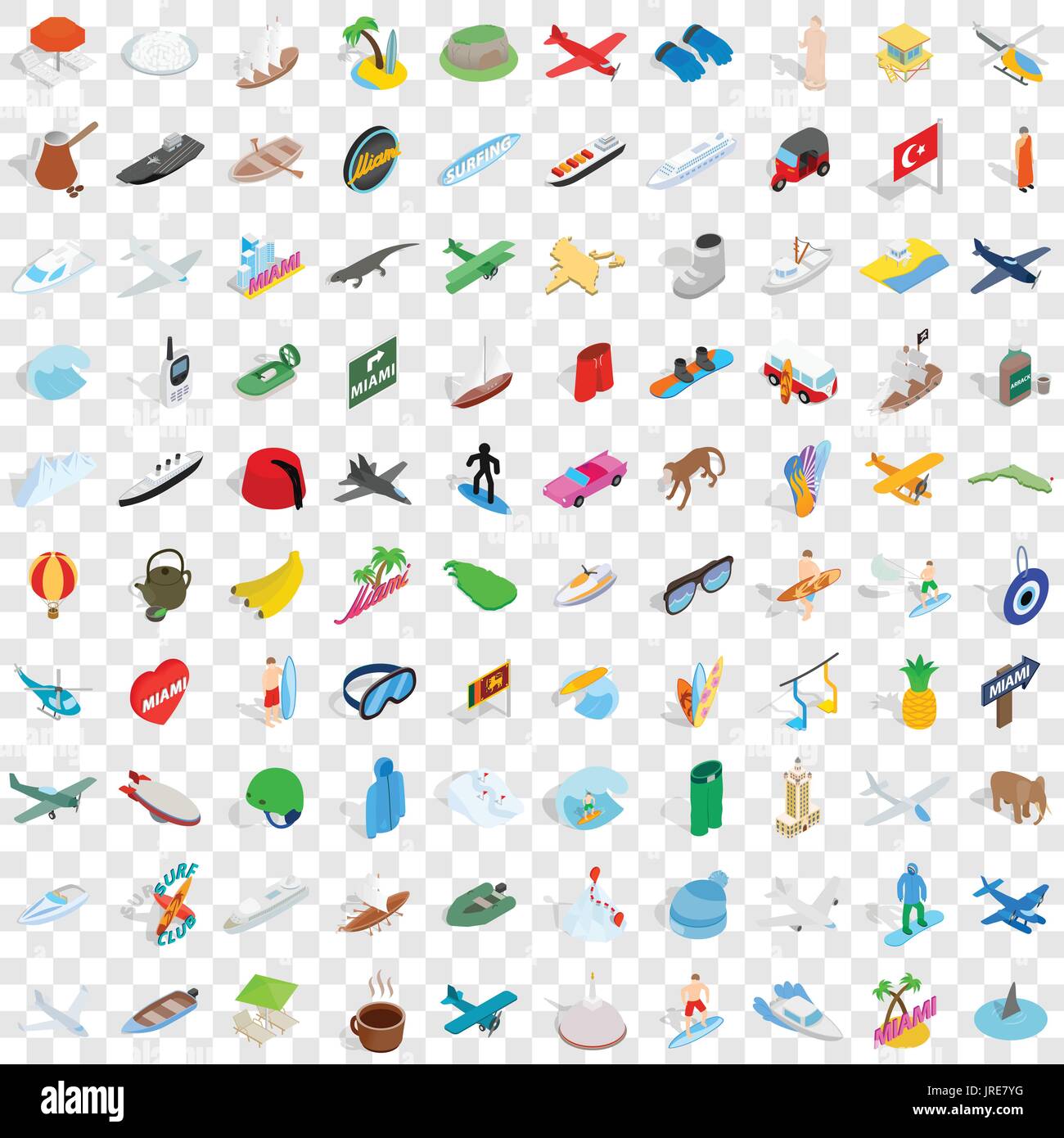 100 adventure icons set, isometric 3d style Stock Vector