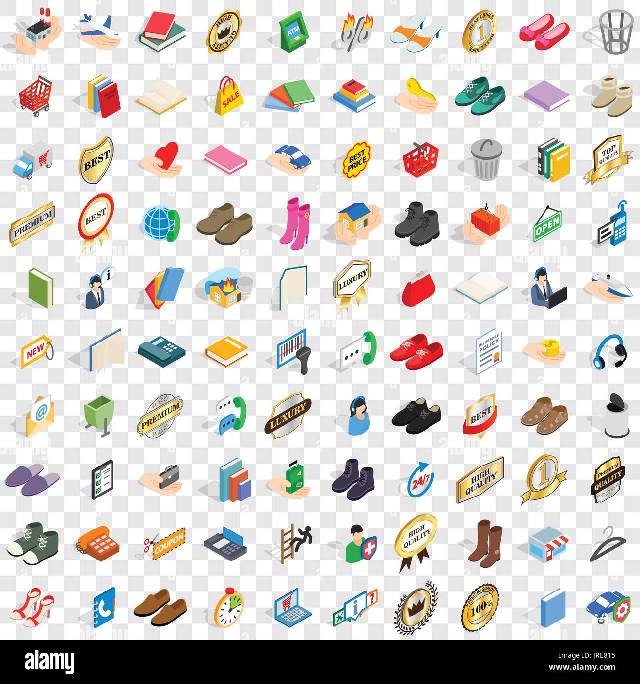 100 advertising icons set, isometric 3d style Stock Vector