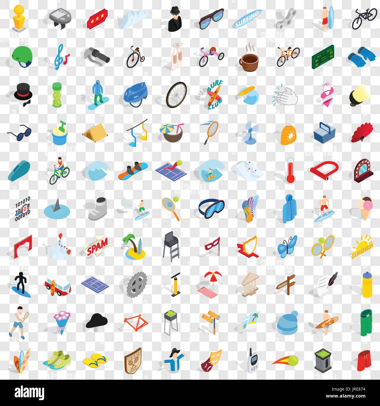 100 amusement icons set, isometric 3d style Stock Vector