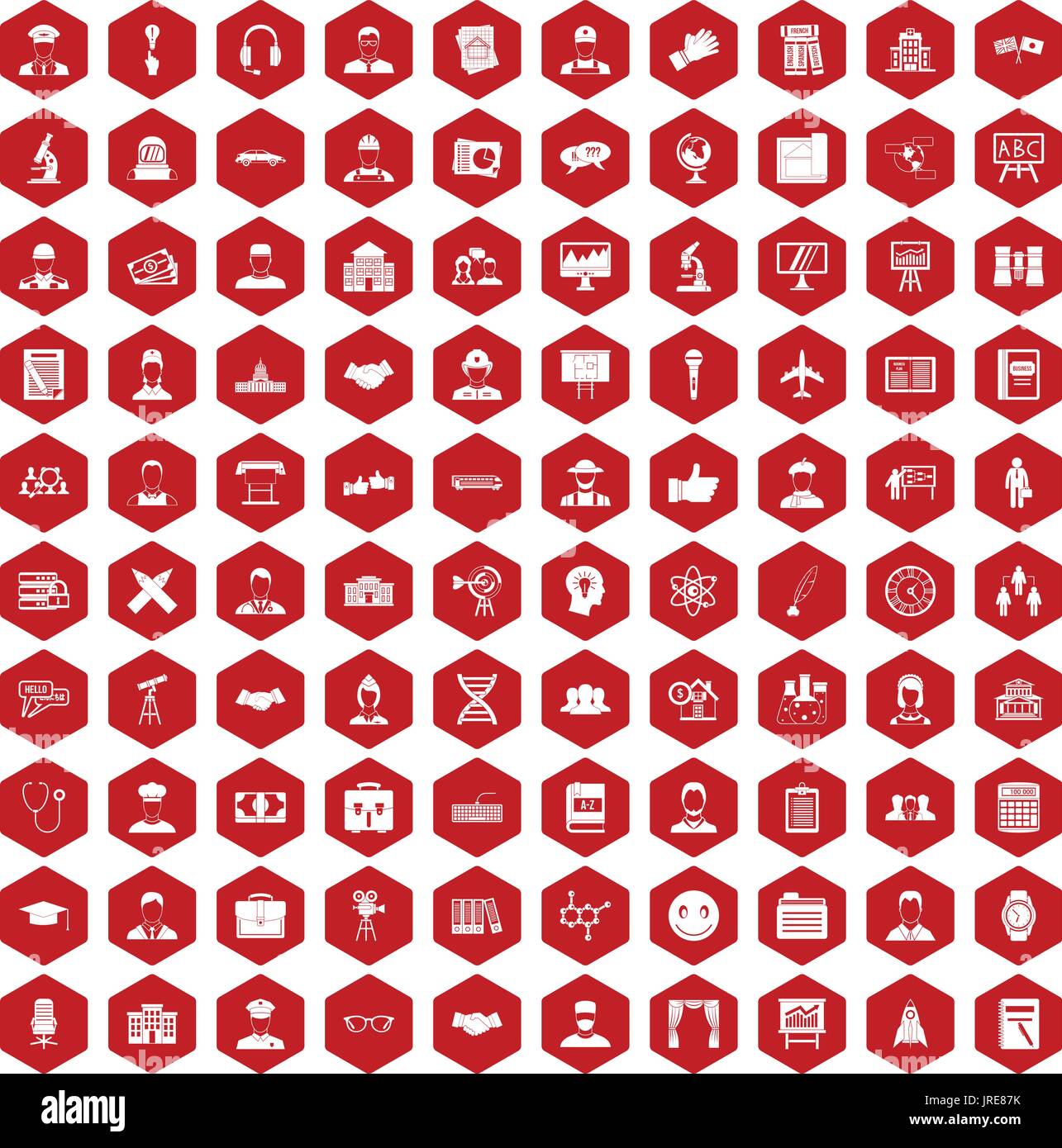 100 intelligent icons hexagon red Stock Vector