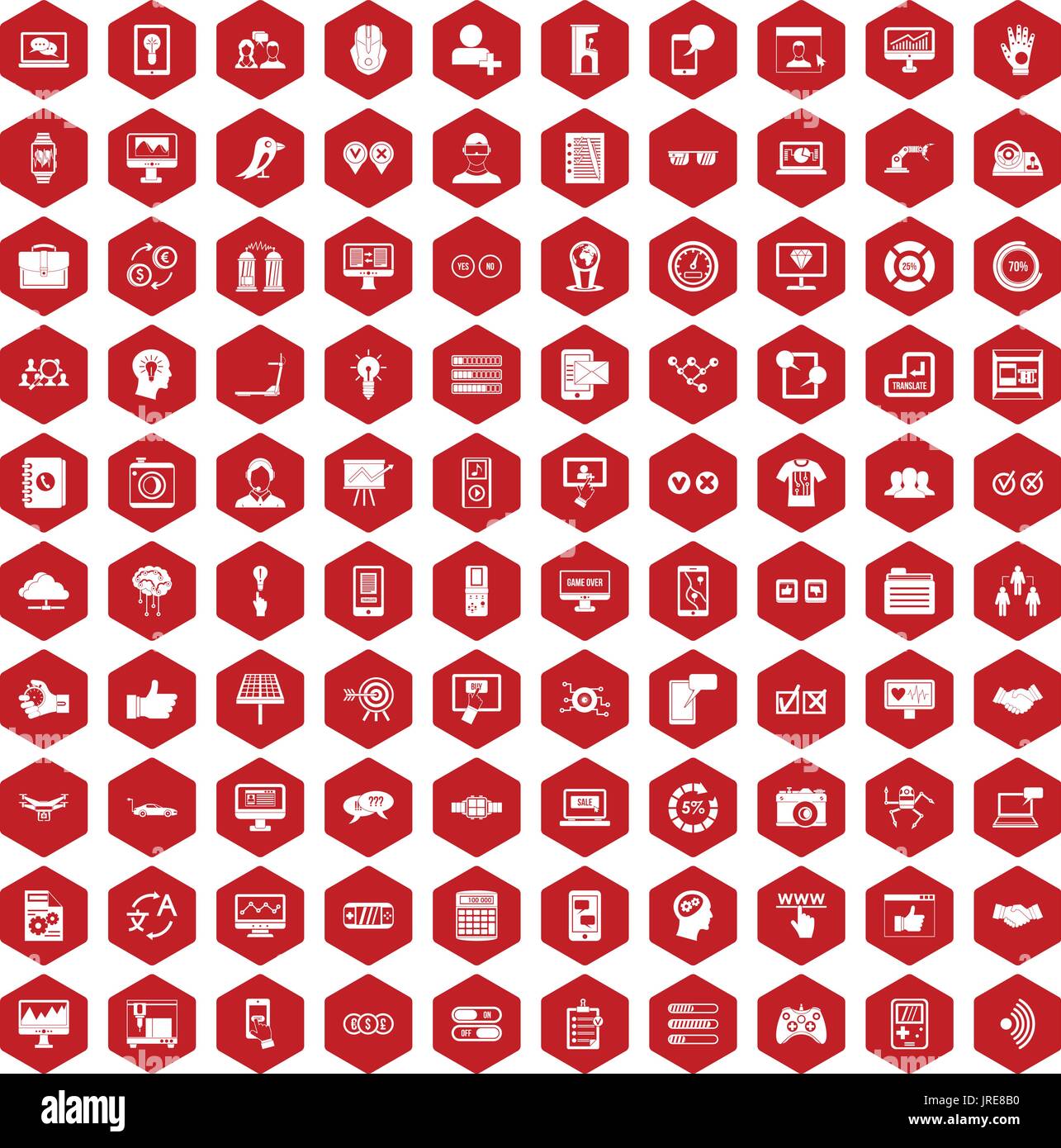 100 interface icons hexagon red Stock Vector