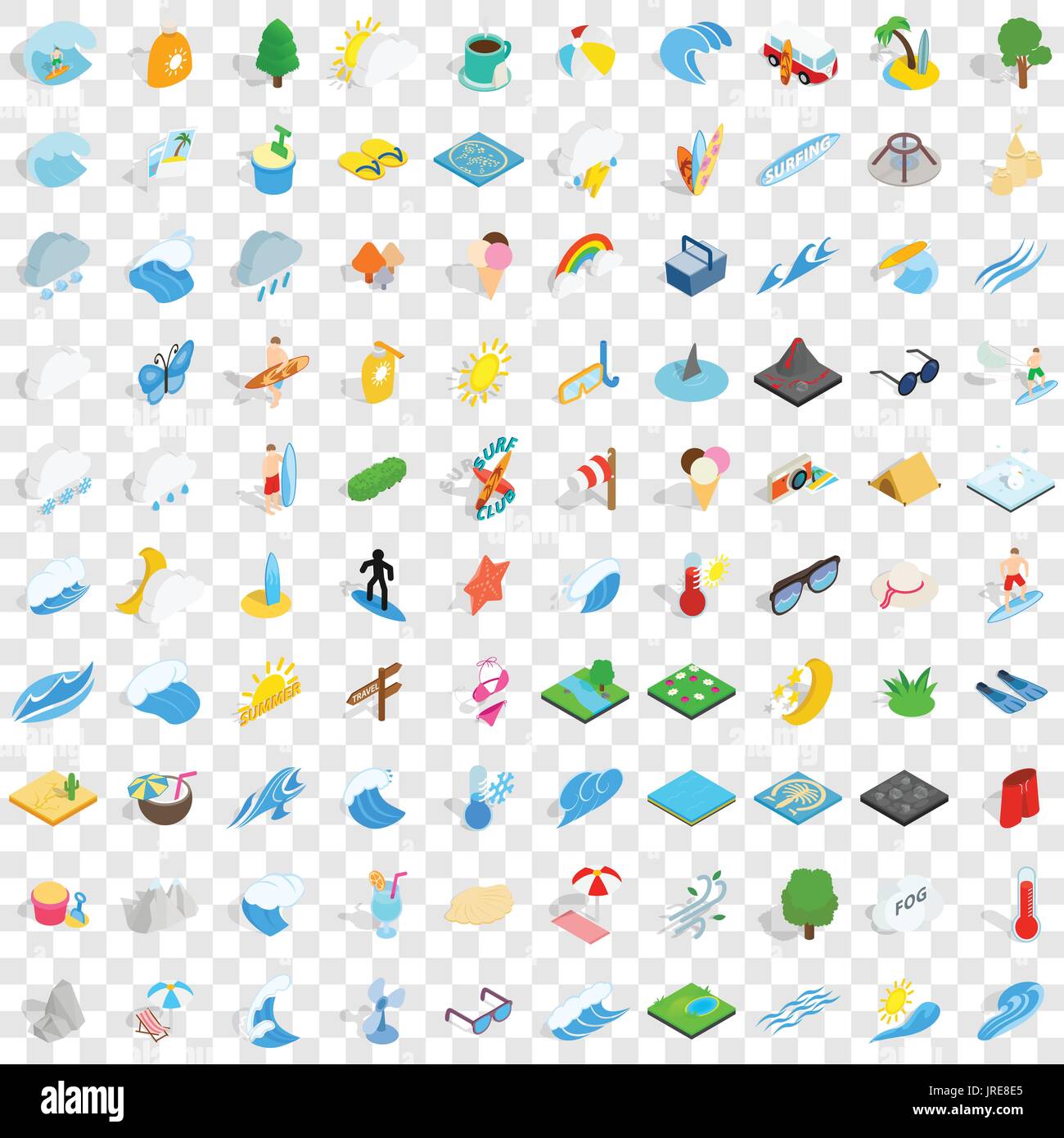 100 aqua icons set, isometric 3d style Stock Vector