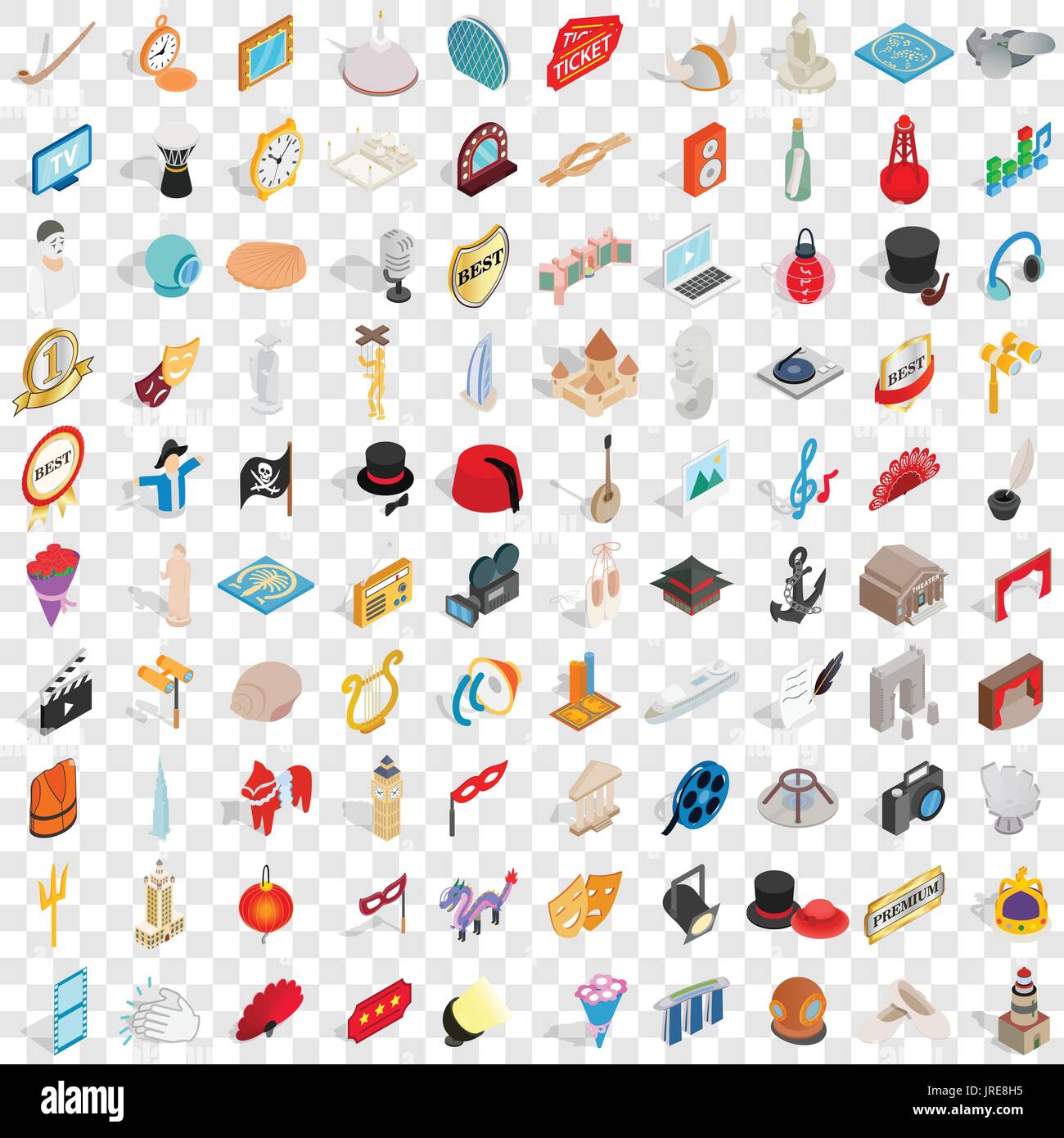 100 art icons set, isometric 3d style Stock Vector