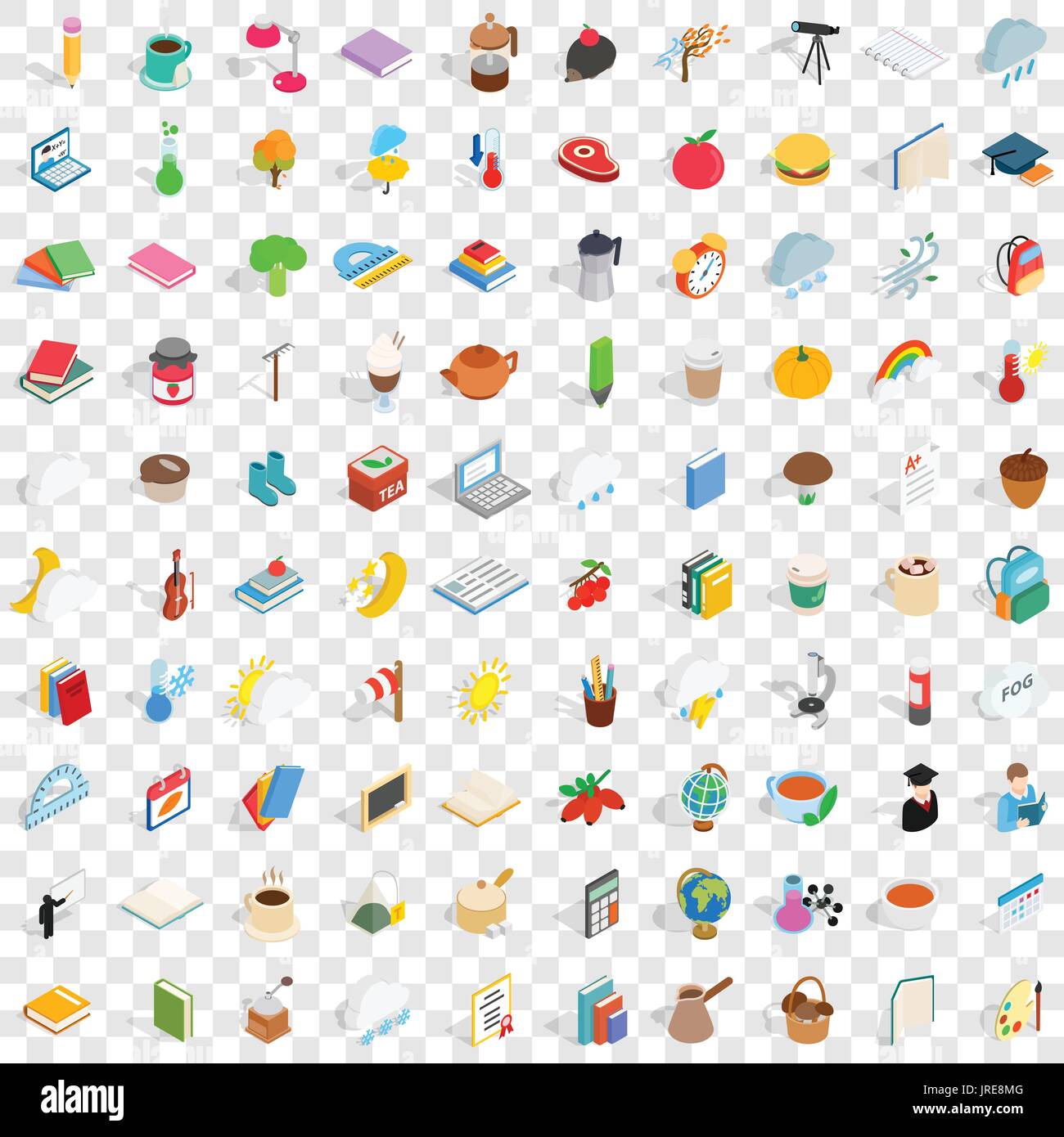 100 autumn icons set, isometric 3d style Stock Vector