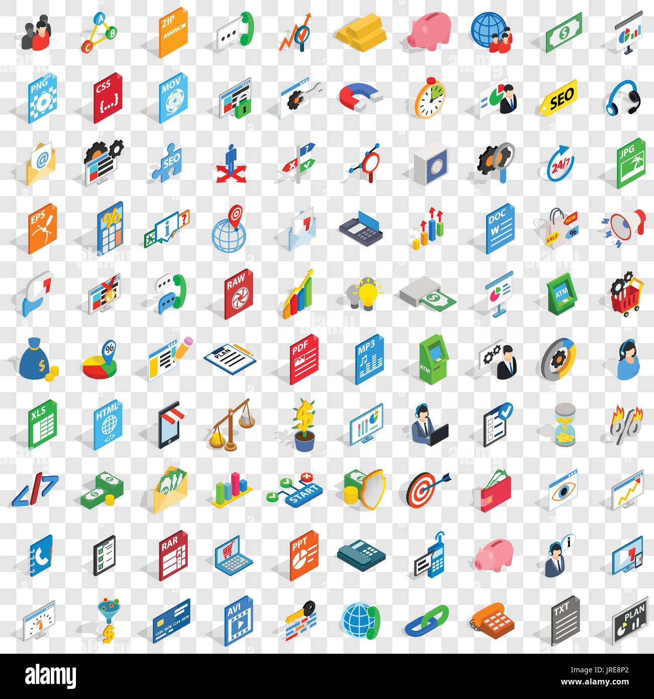 100 b2b icons set, isometric 3d style Stock Vector