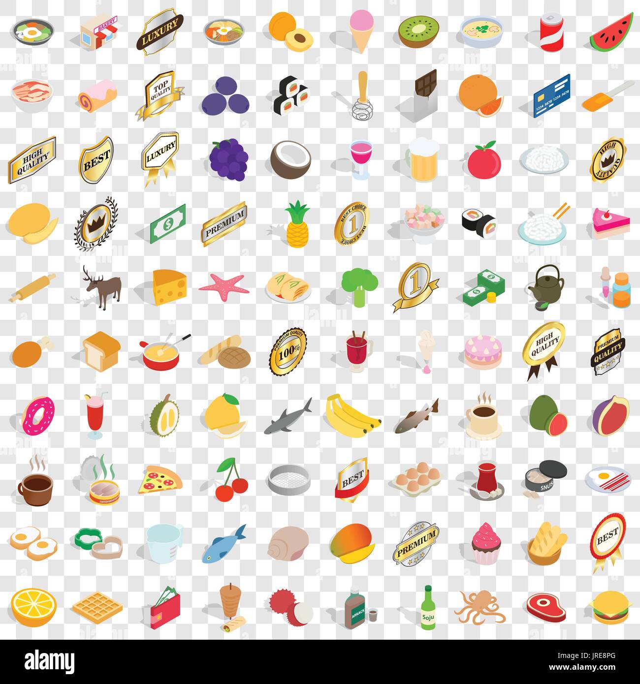 100 bakehouse icons set, isometric 3d style Stock Vector