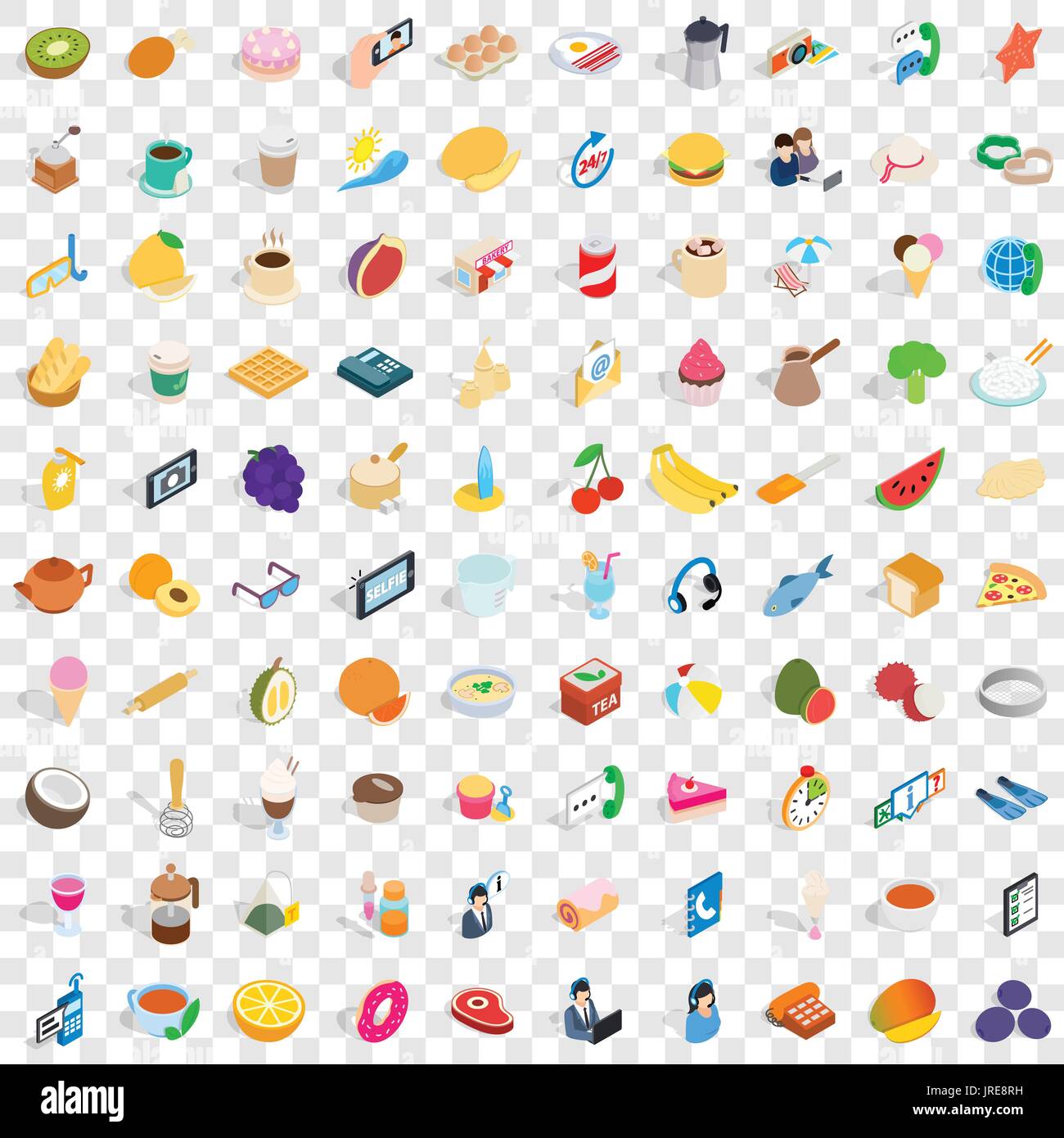100 bakery cooking icons set, isometric 3d style Stock Vector