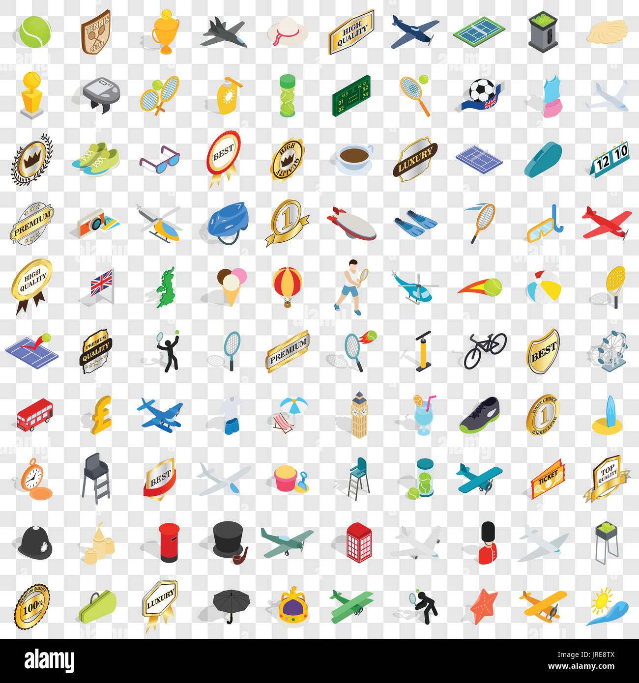 100 ball icons set, isometric 3d style Stock Vector