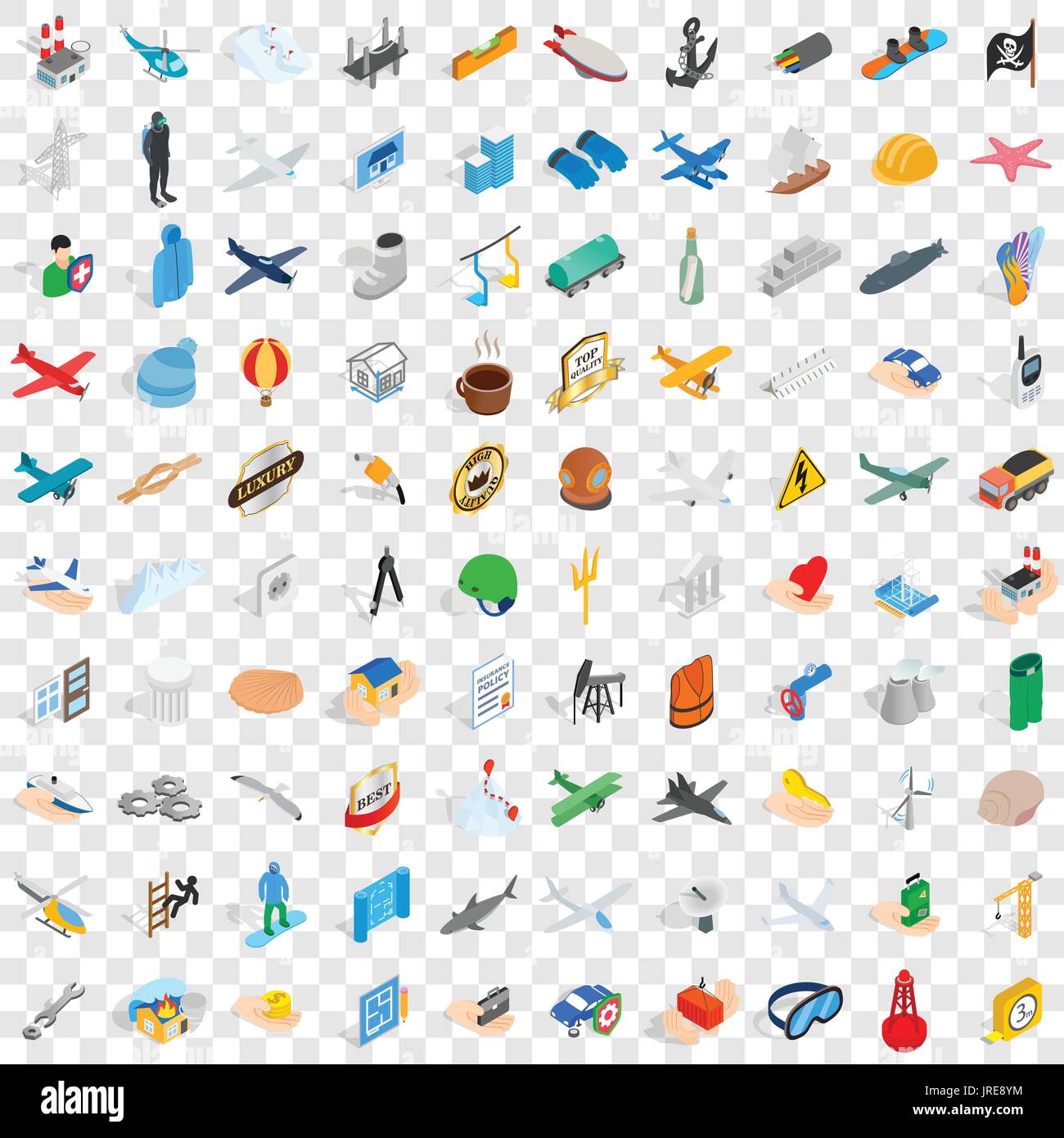 100 belay icons set, isometric 3d style Stock Vector