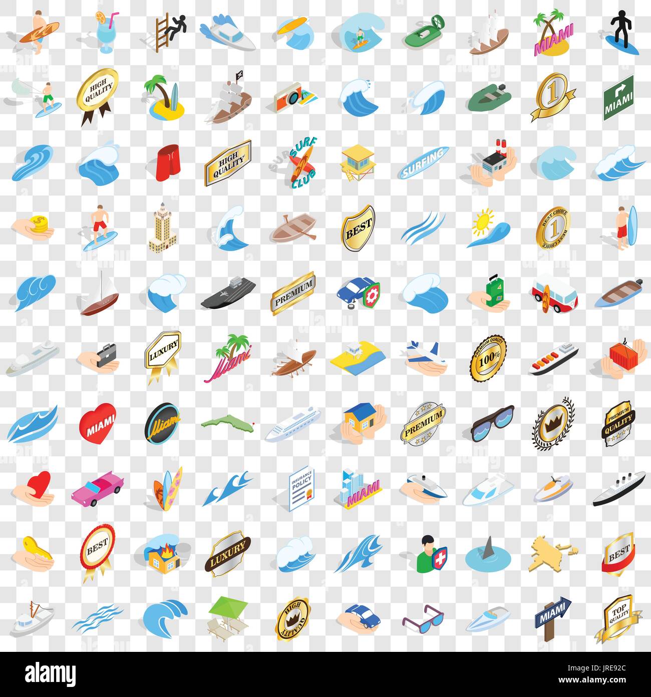 100 boat icons set, isometric 3d style Stock Vector