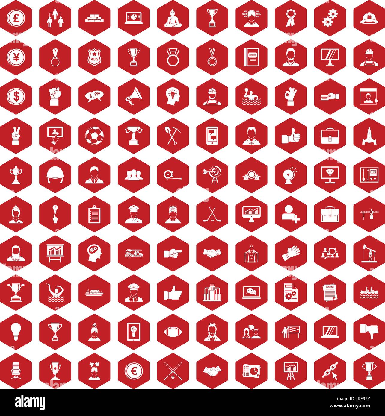 100 leadership icons hexagon red Stock Vector