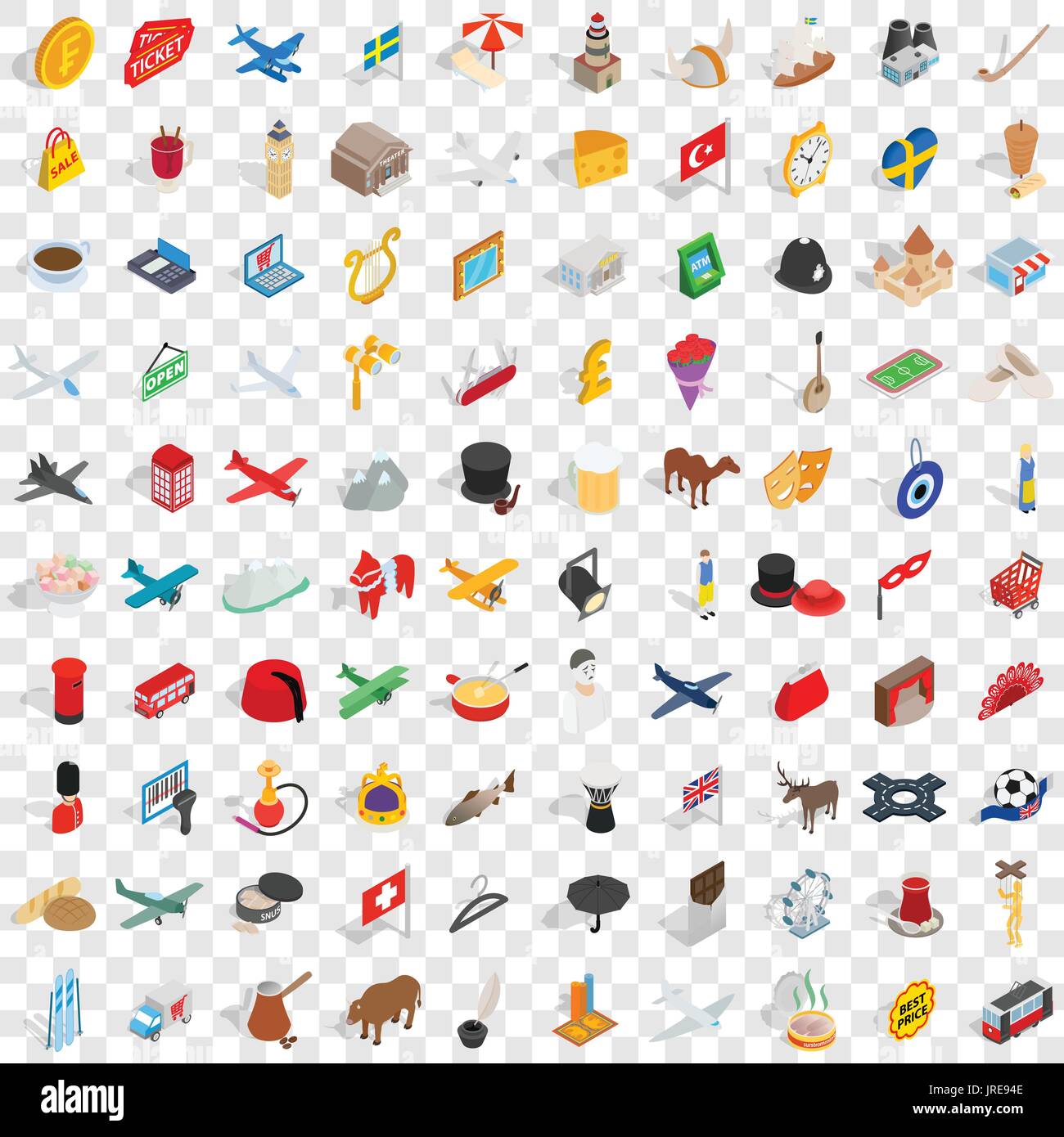 100 border icons set, isometric 3d style Stock Vector