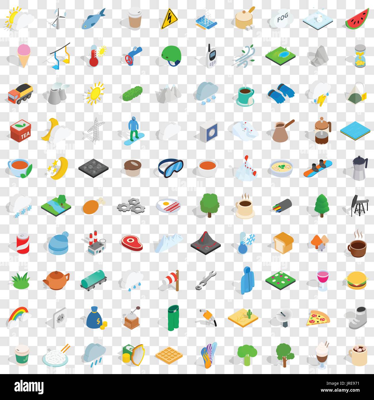 100 brumal icons set, isometric 3d style Stock Vector