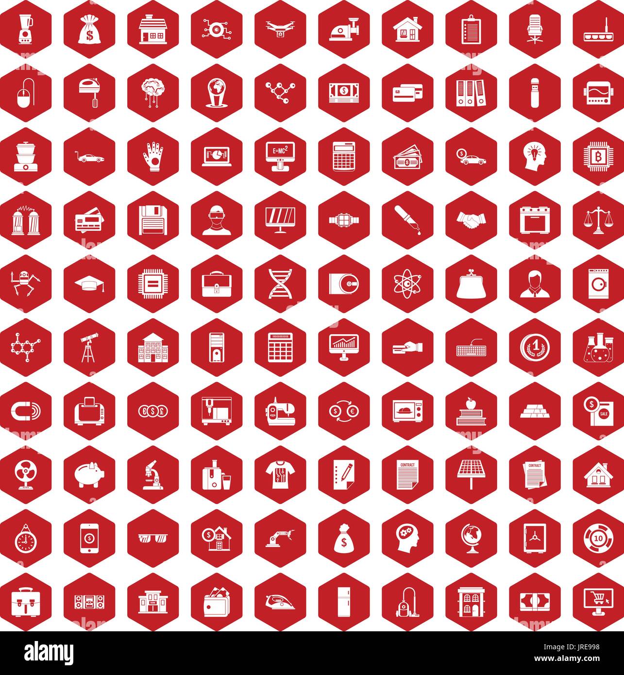 100 loans icons hexagon red Stock Vector