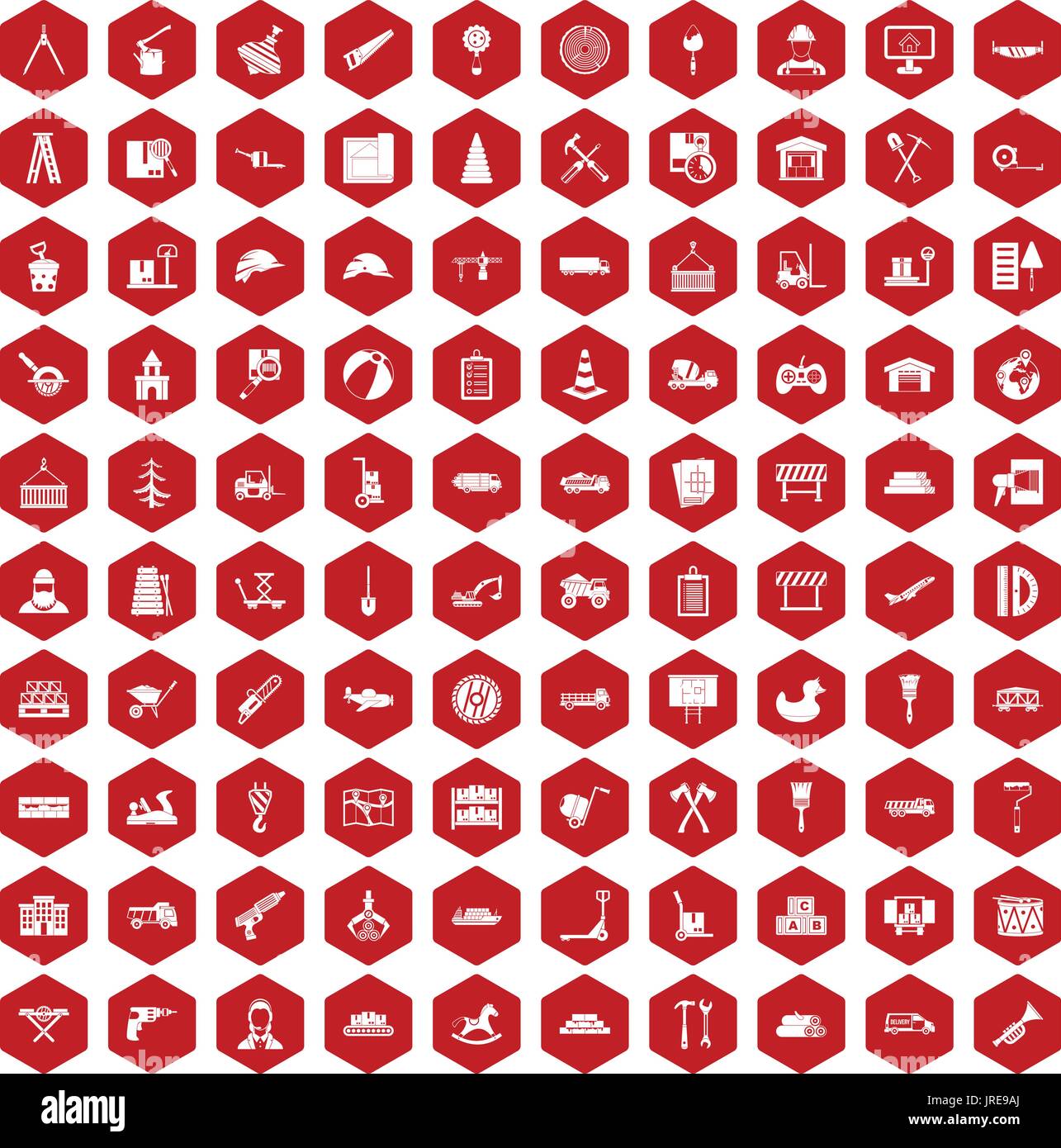 100 lorry icons hexagon red Stock Vector