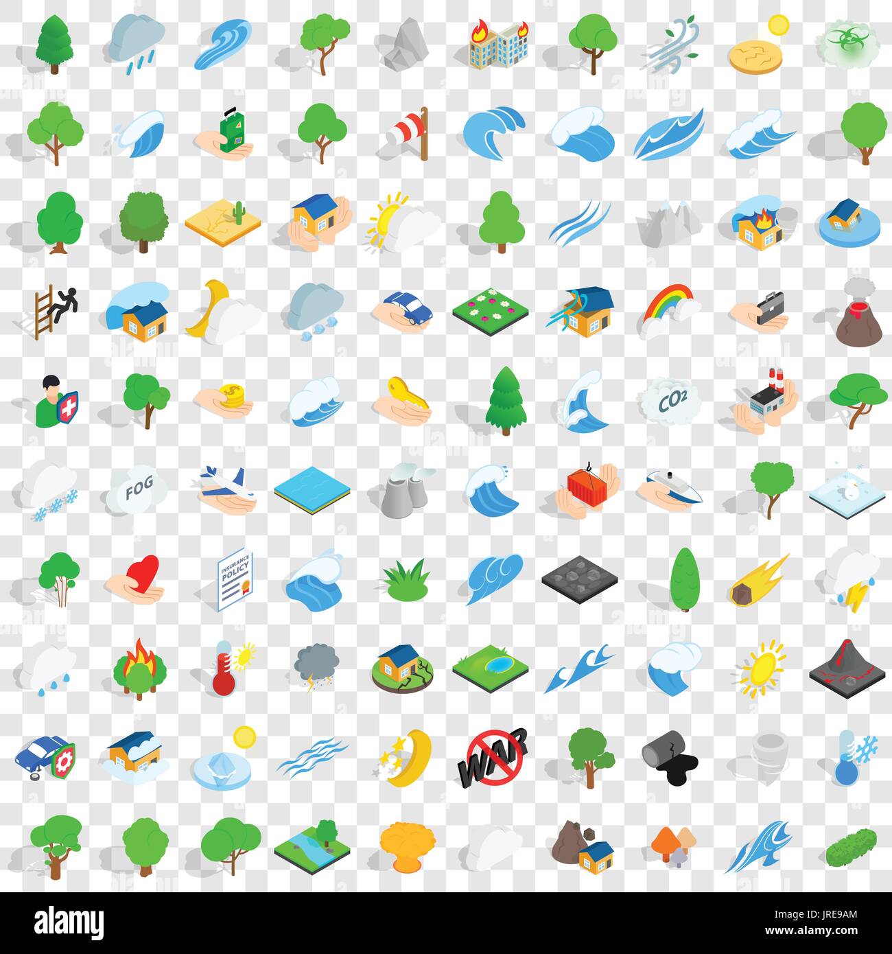 100 calamity icons set, isometric 3d style Stock Vector