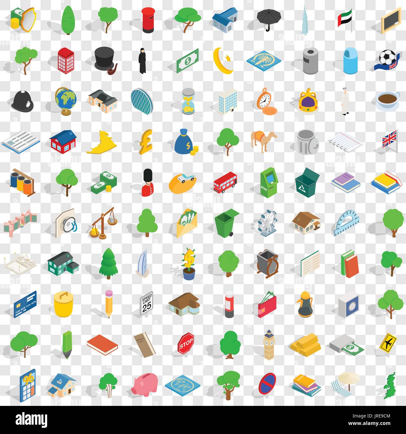 100 capital icons set, isometric 3d style Stock Vector