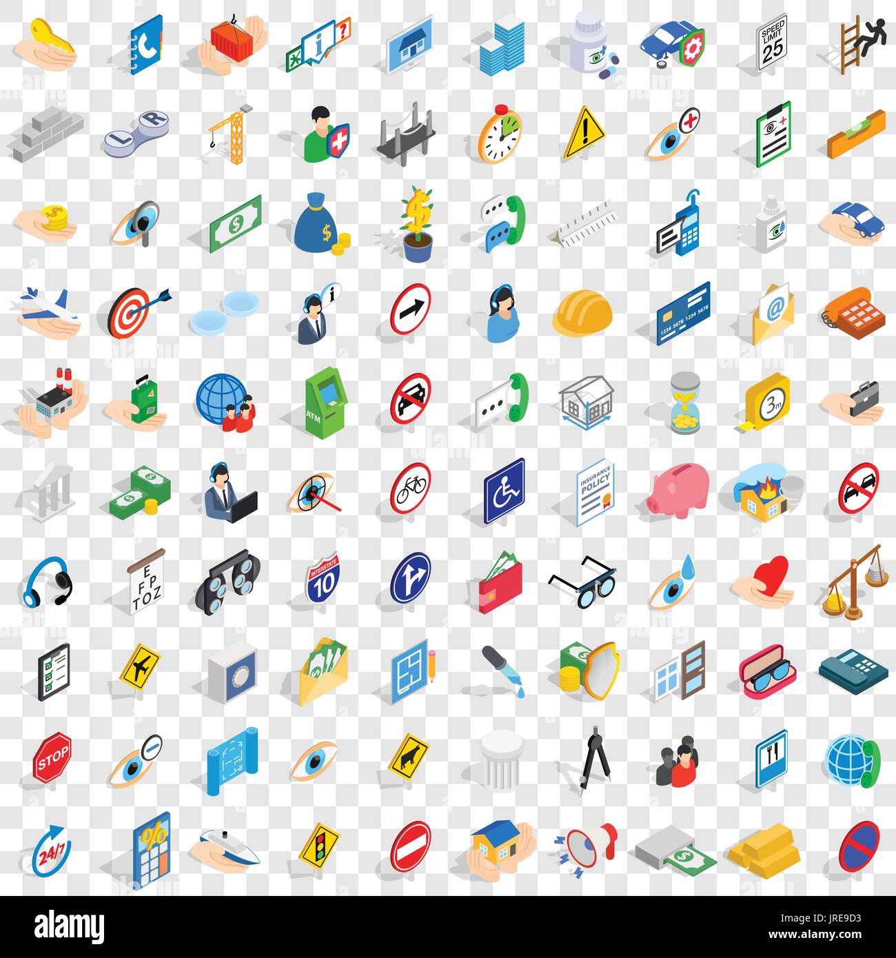 100 care icons set, isometric 3d style Stock Vector
