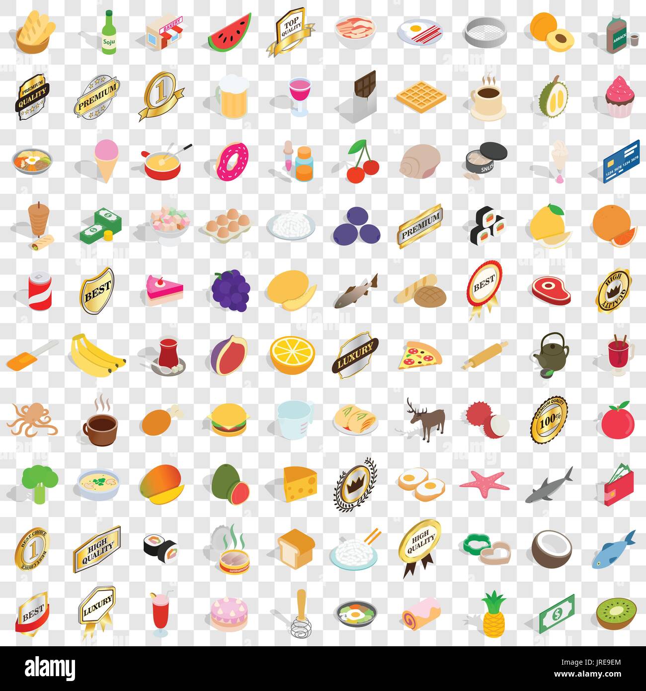 100 chef icons set, isometric 3d style Stock Vector