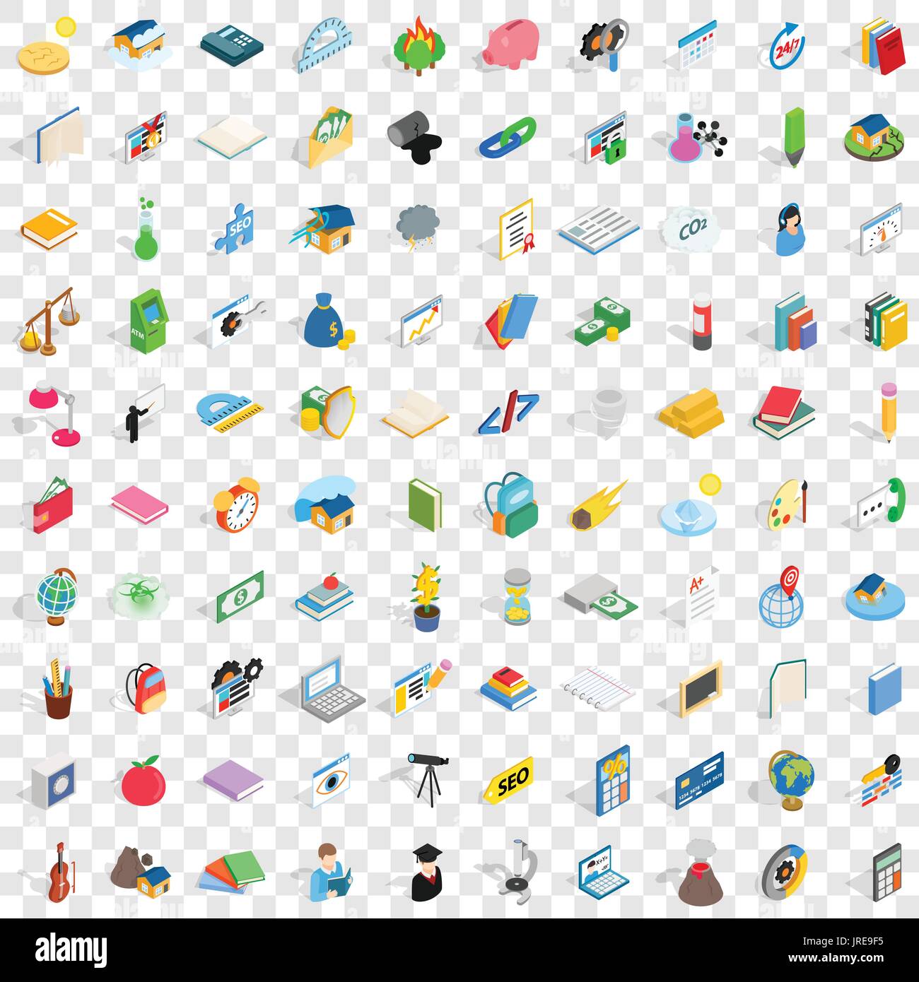 100 chemistry icons set, isometric 3d style Stock Vector