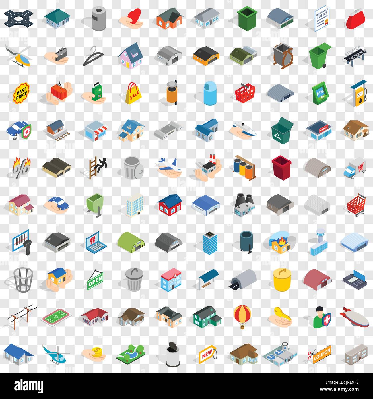 100 city element icons set, isometric 3d style Stock Vector