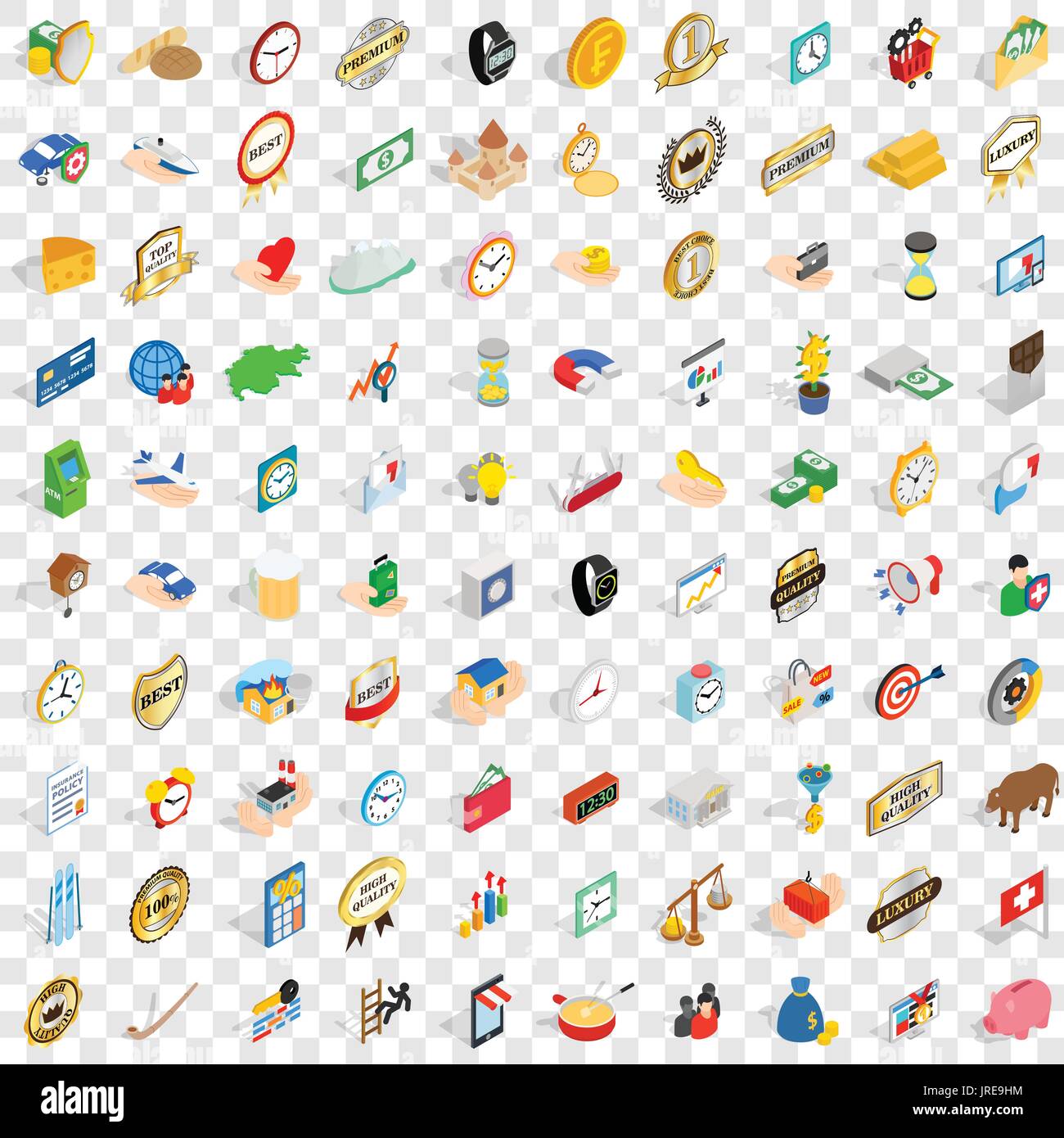 100 coin icons set, isometric 3d style Stock Vector