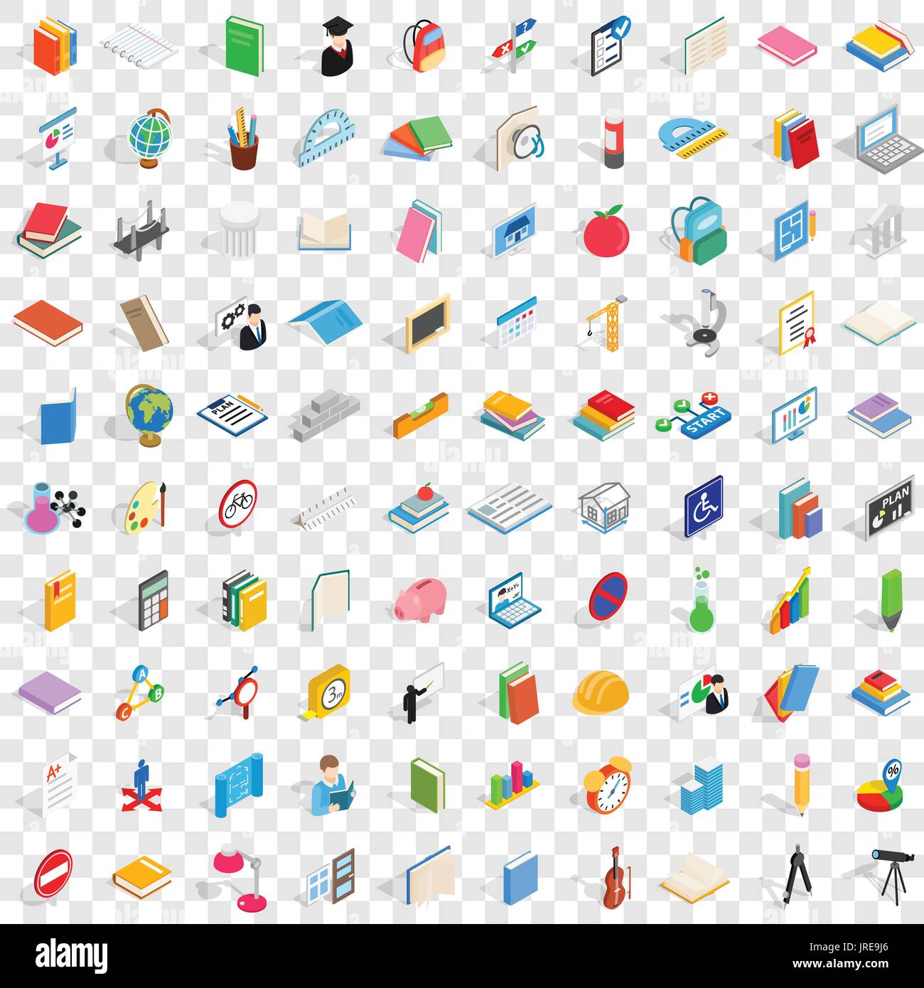 100 college icons set, isometric 3d style Stock Vector