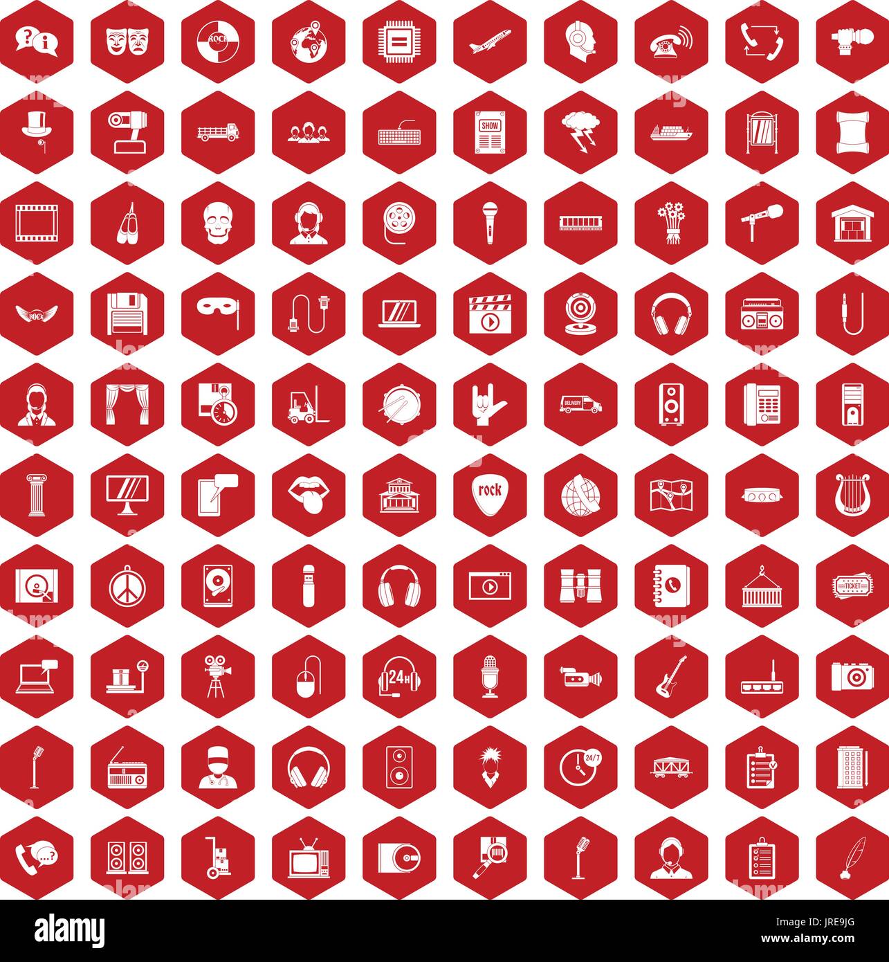 100 microphone icons hexagon red Stock Vector