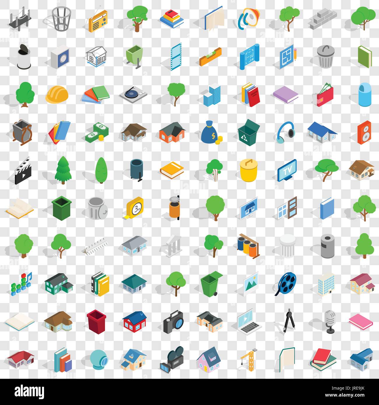 100 comfortable house icons set, isometric style Stock Vector