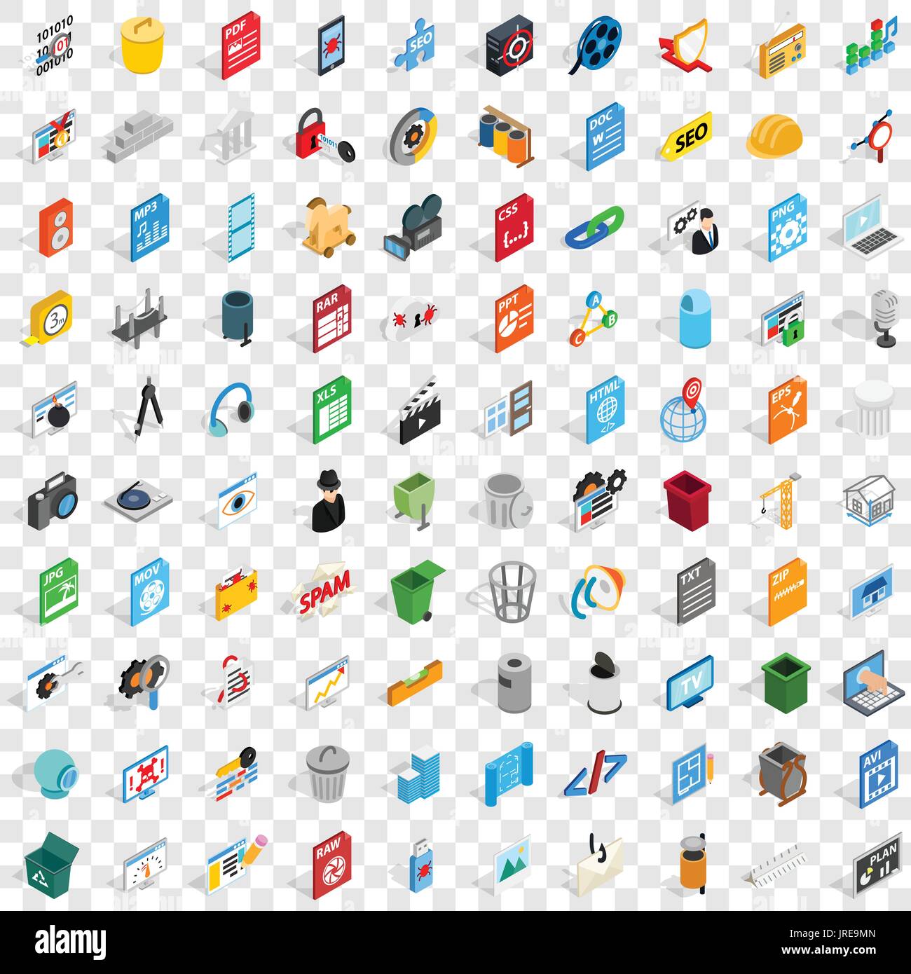 100 computer icons set, isometric 3d style Stock Vector