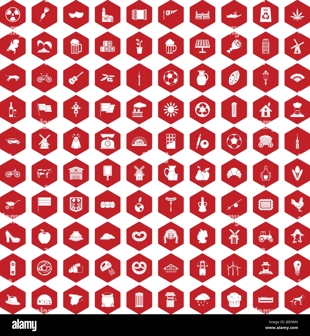 100 mill icons hexagon red Stock Vector
