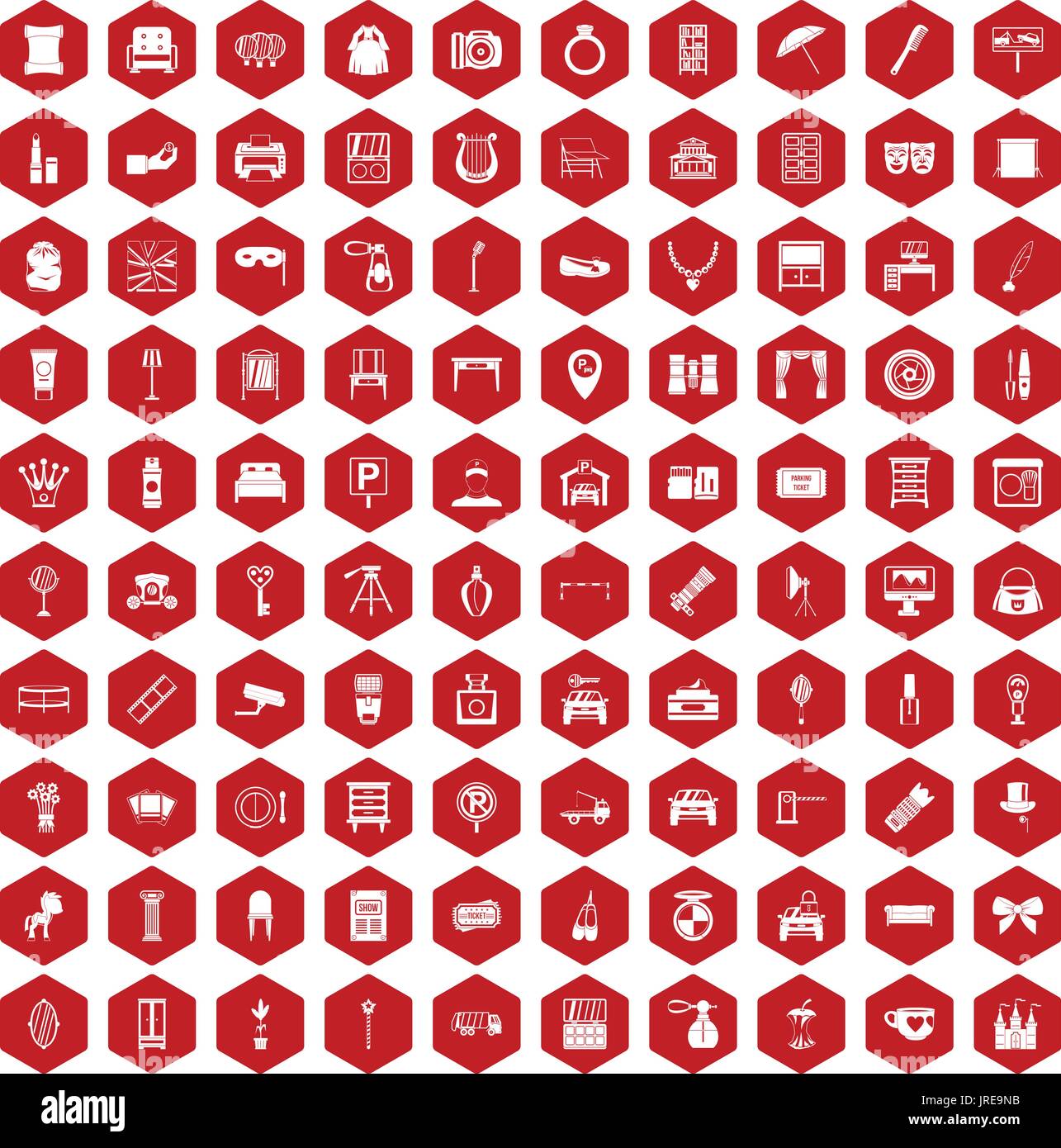 100 mirror icons hexagon red Stock Vector