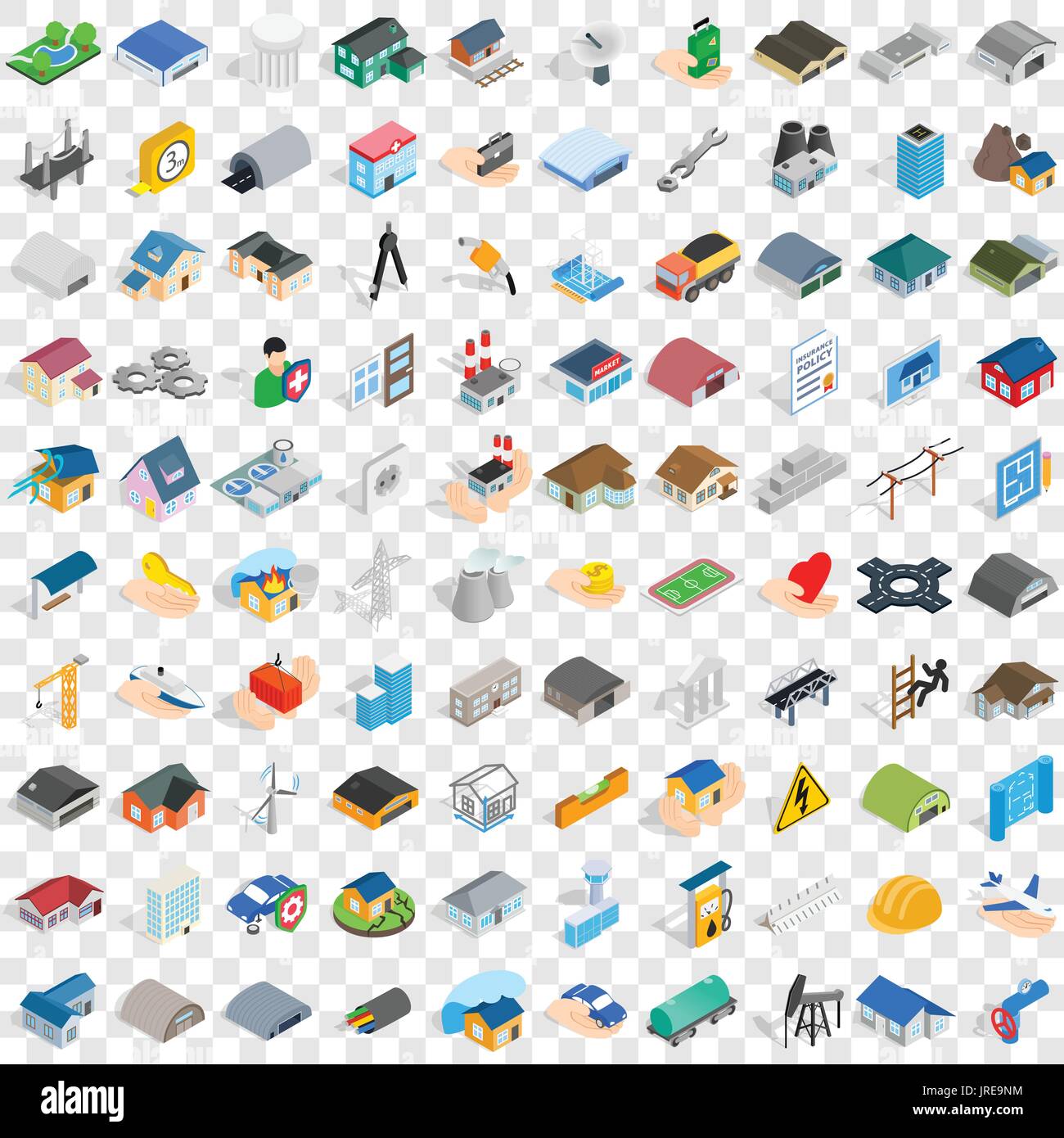 100 construction icons set, isometric 3d style Stock Vector