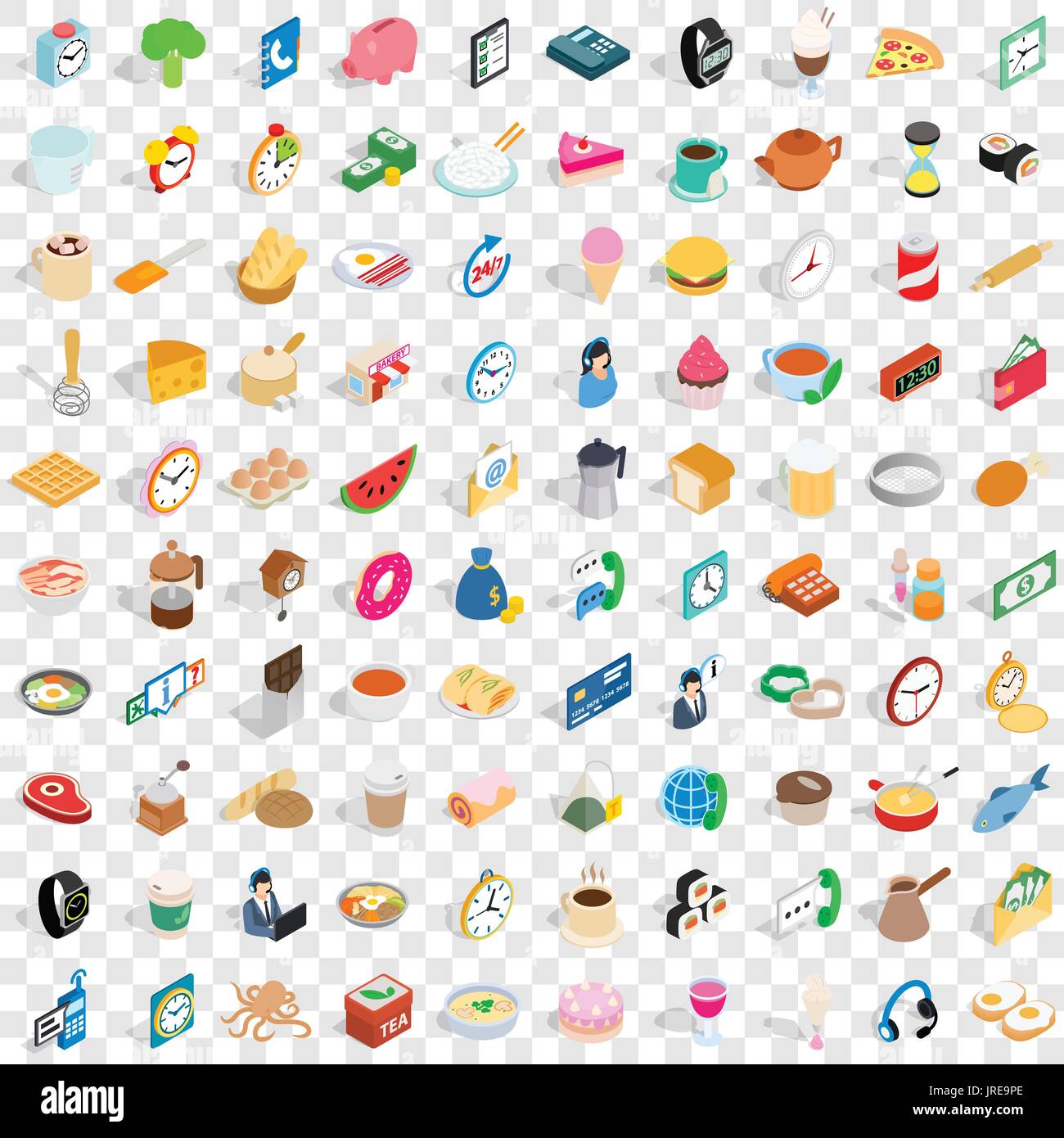 100 cooking icons set, isometric 3d style Stock Vector