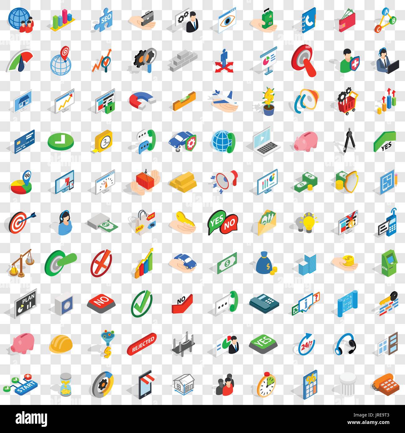 100 creative icons set, isometric 3d style Stock Vector