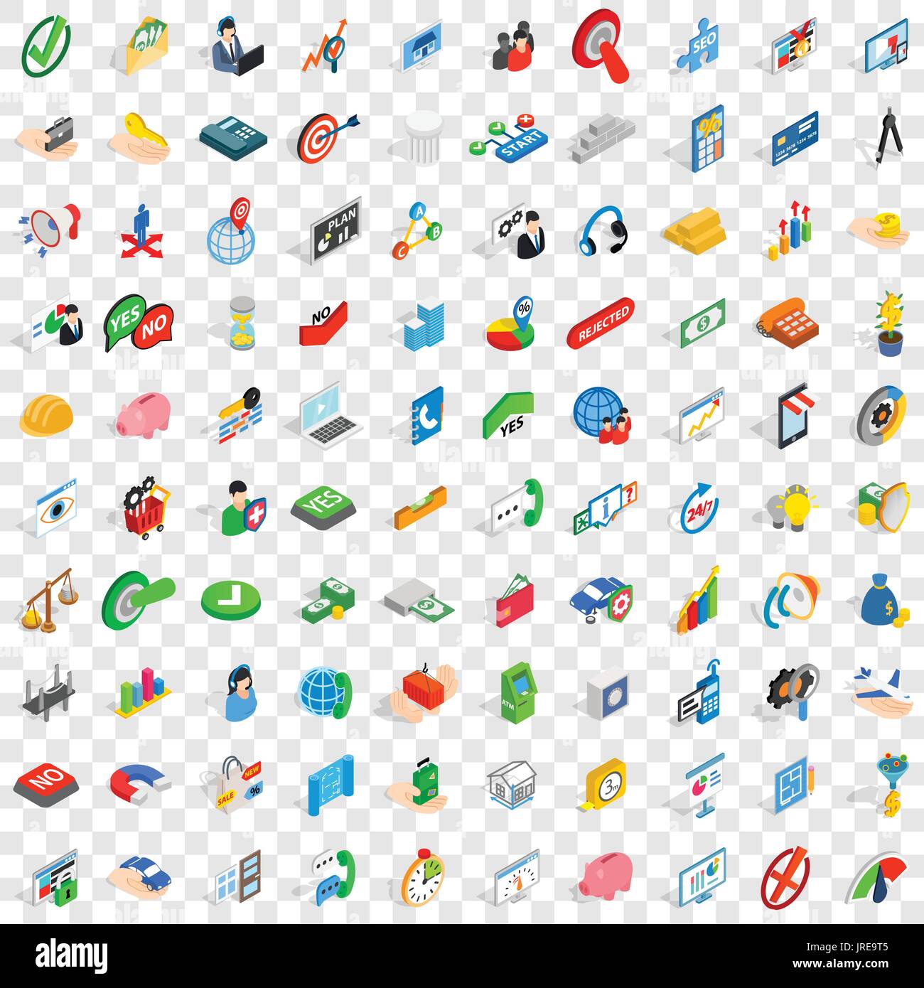 100 creative idea icons set, isometric 3d style Stock Vector